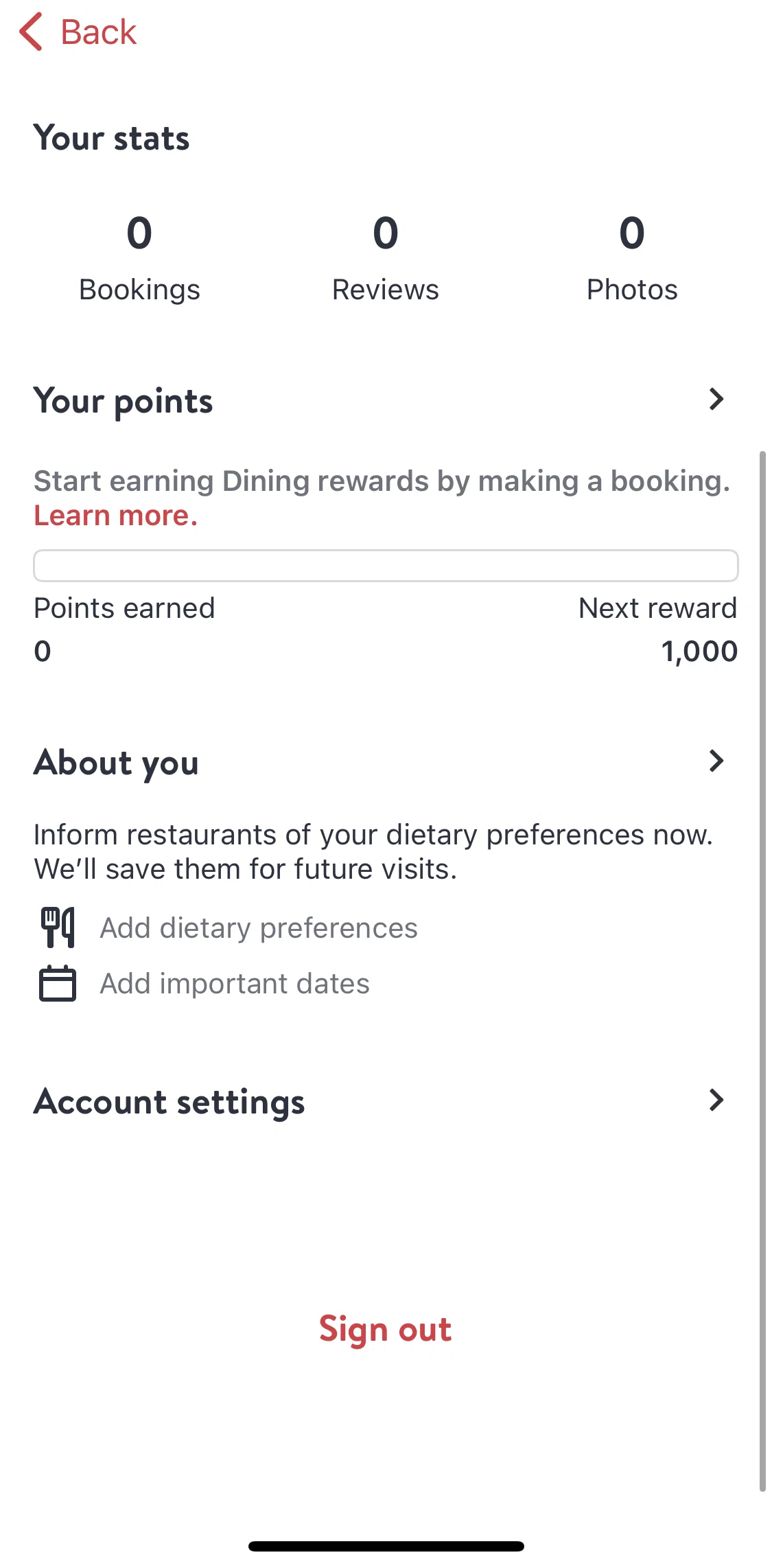 Open Table Screen 1 screen in the Dates and dietary preferences flow