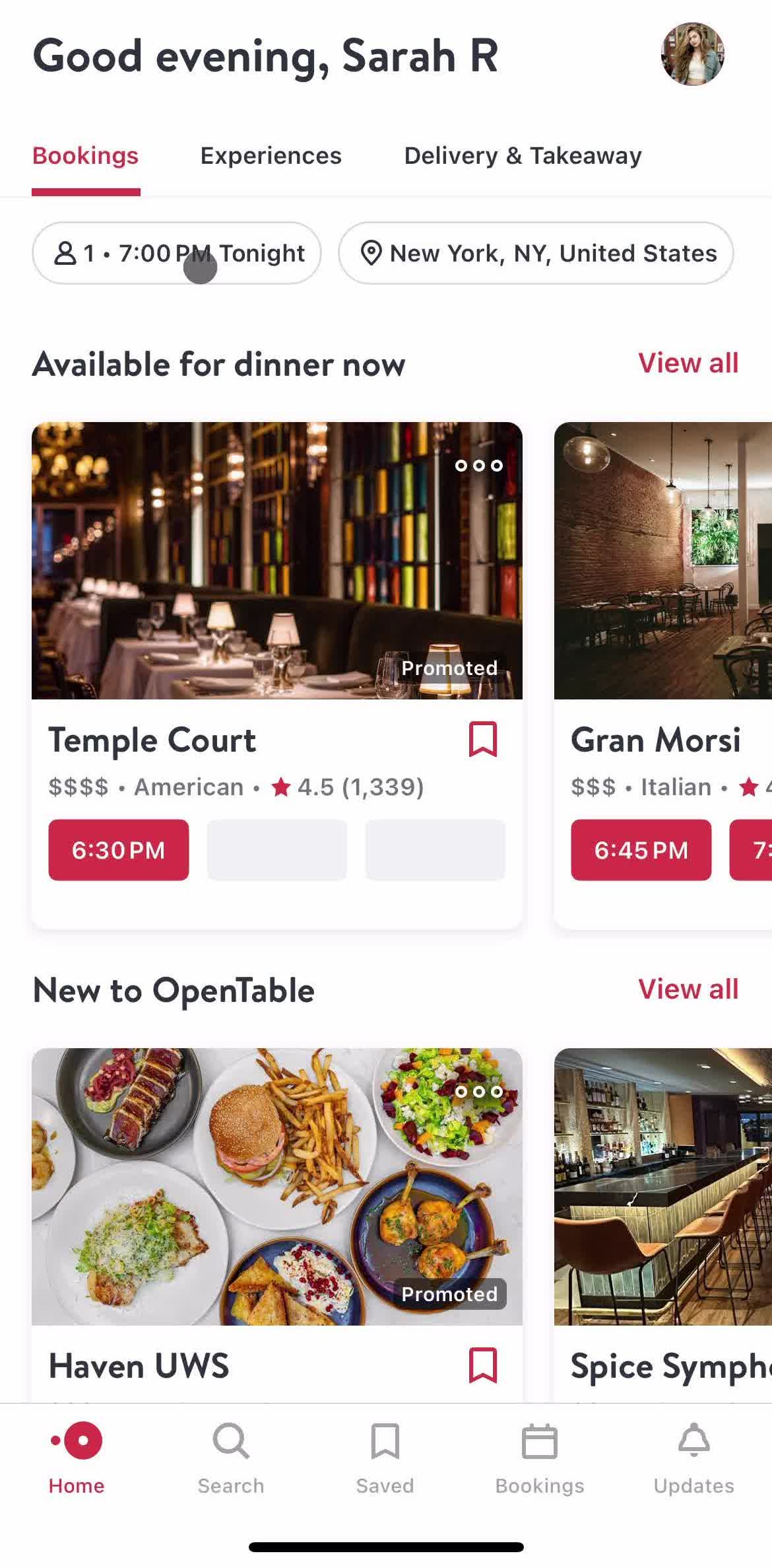 Open Table Home screen in the Filtering And Sorting flow