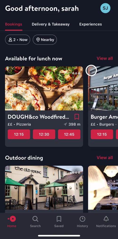 Open Table Home screen in the General Browsing flow