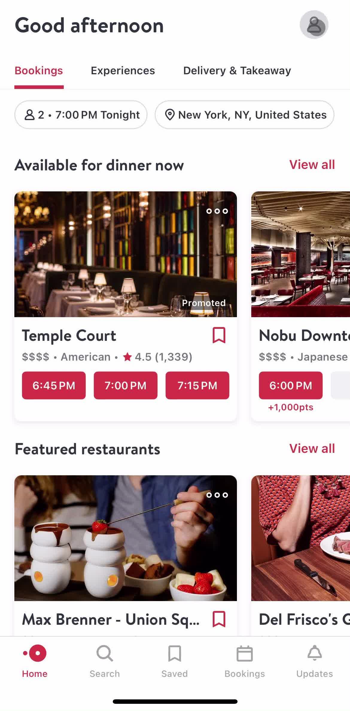 Open Table Home screen in the Logging In flow