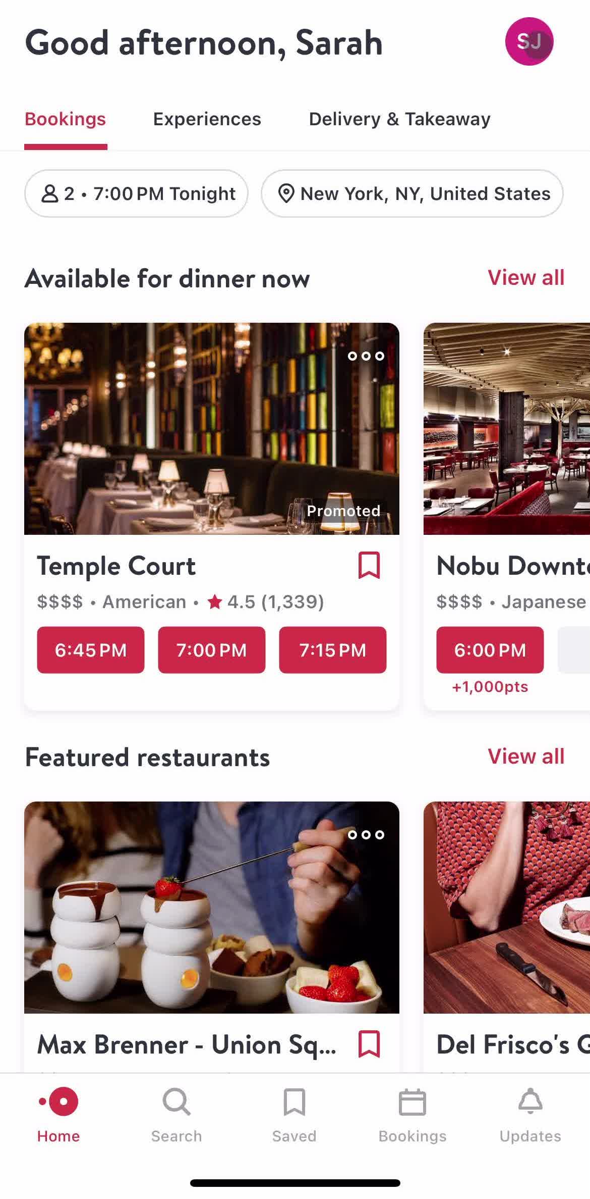 Open Table Home screen in the Logging Out flow