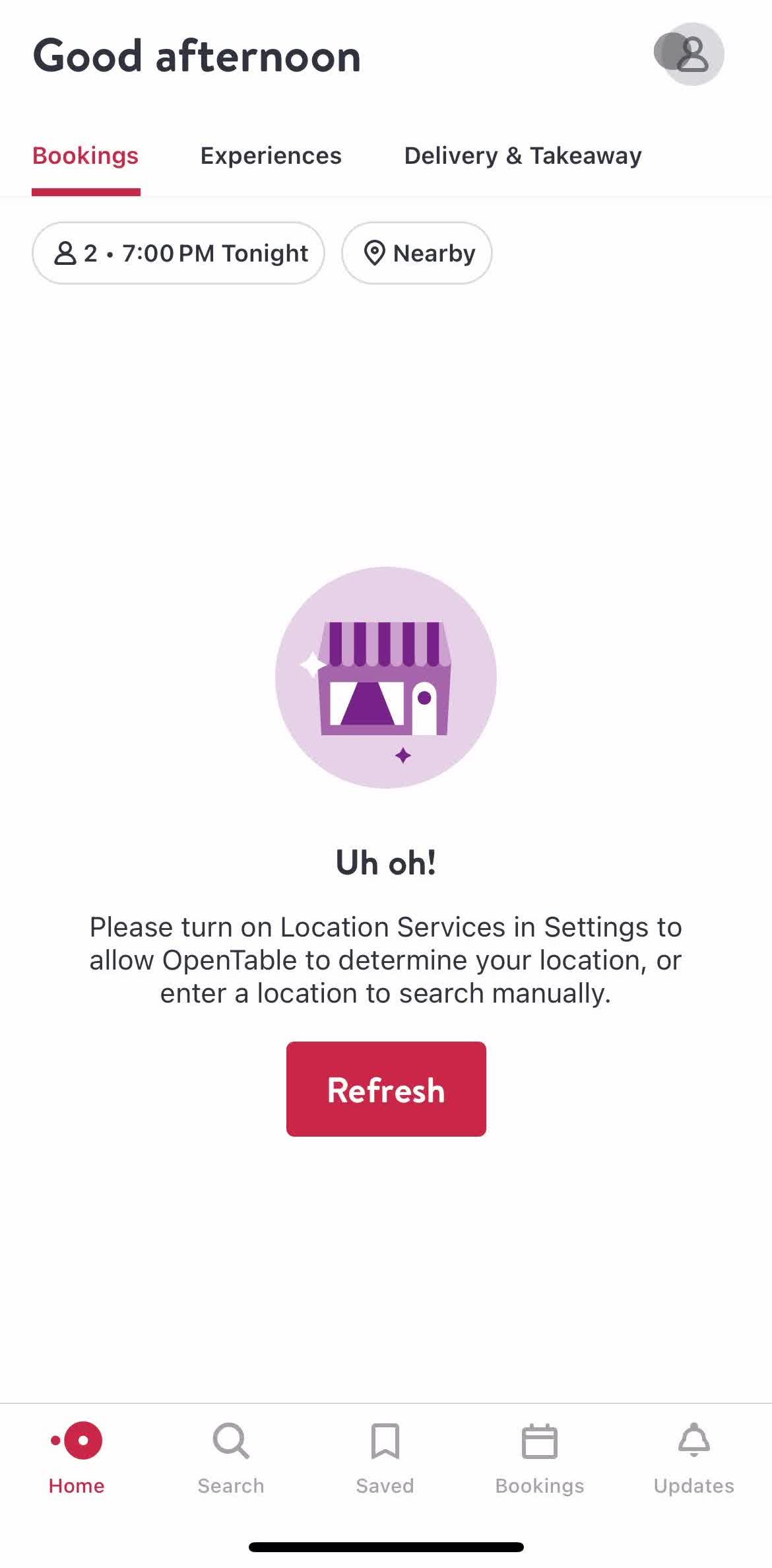Open Table Home screen in the Onboarding flow