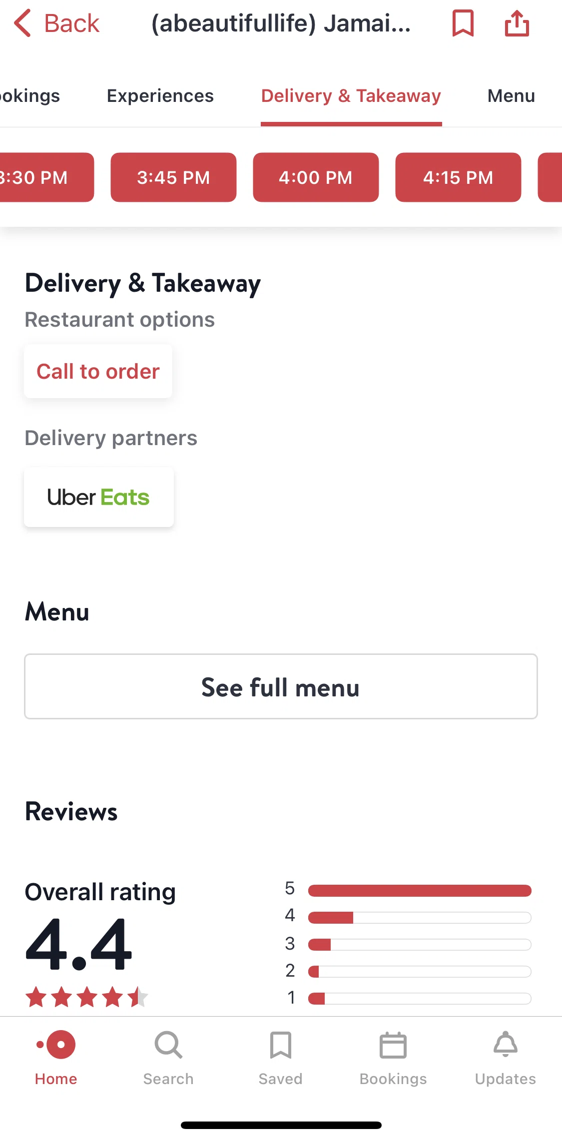 Open Table Screen 1 screen in the Order delivery & takeaway flow