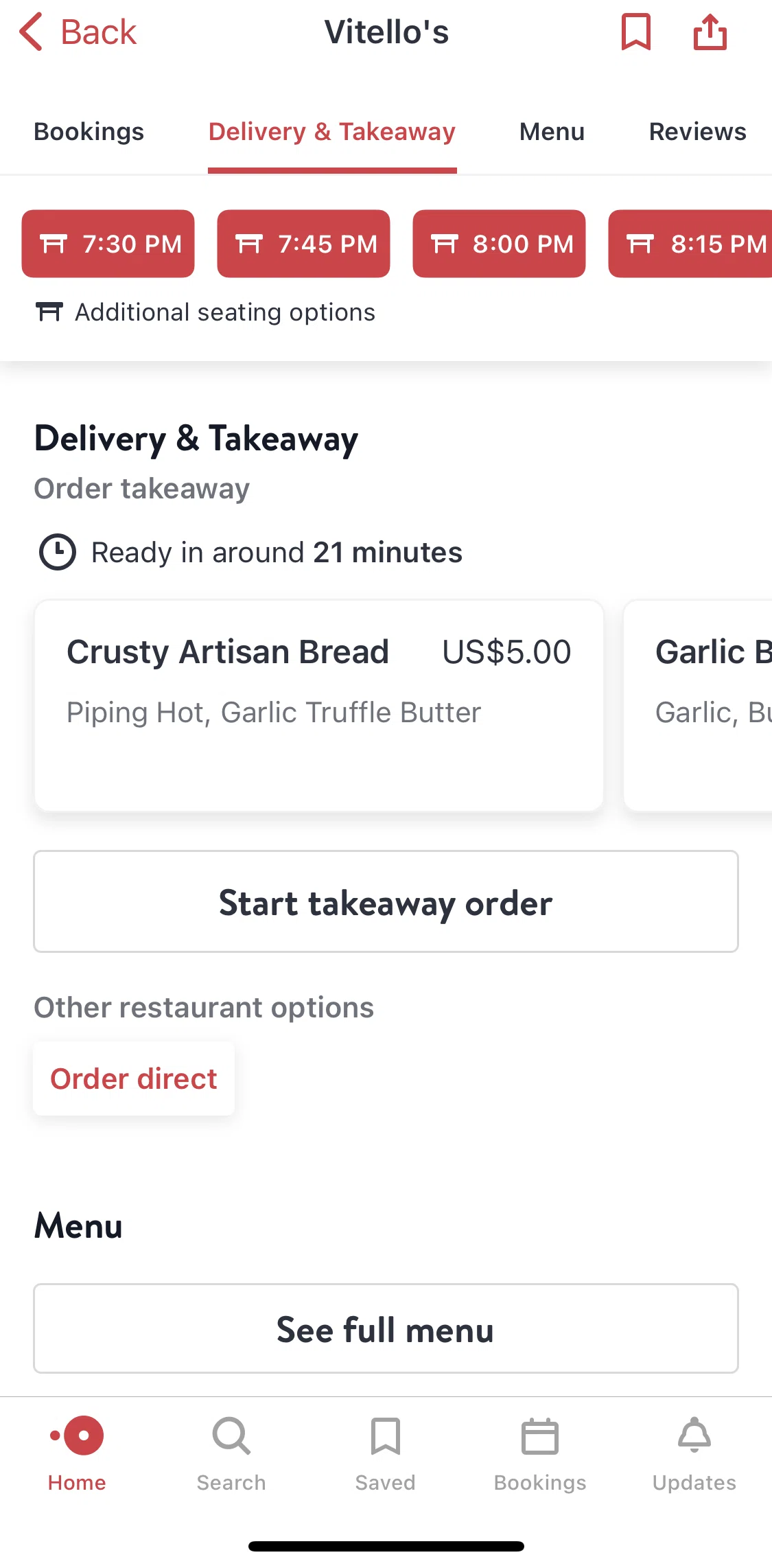 Open Table Screen 1 screen in the Ordering a takeaway flow