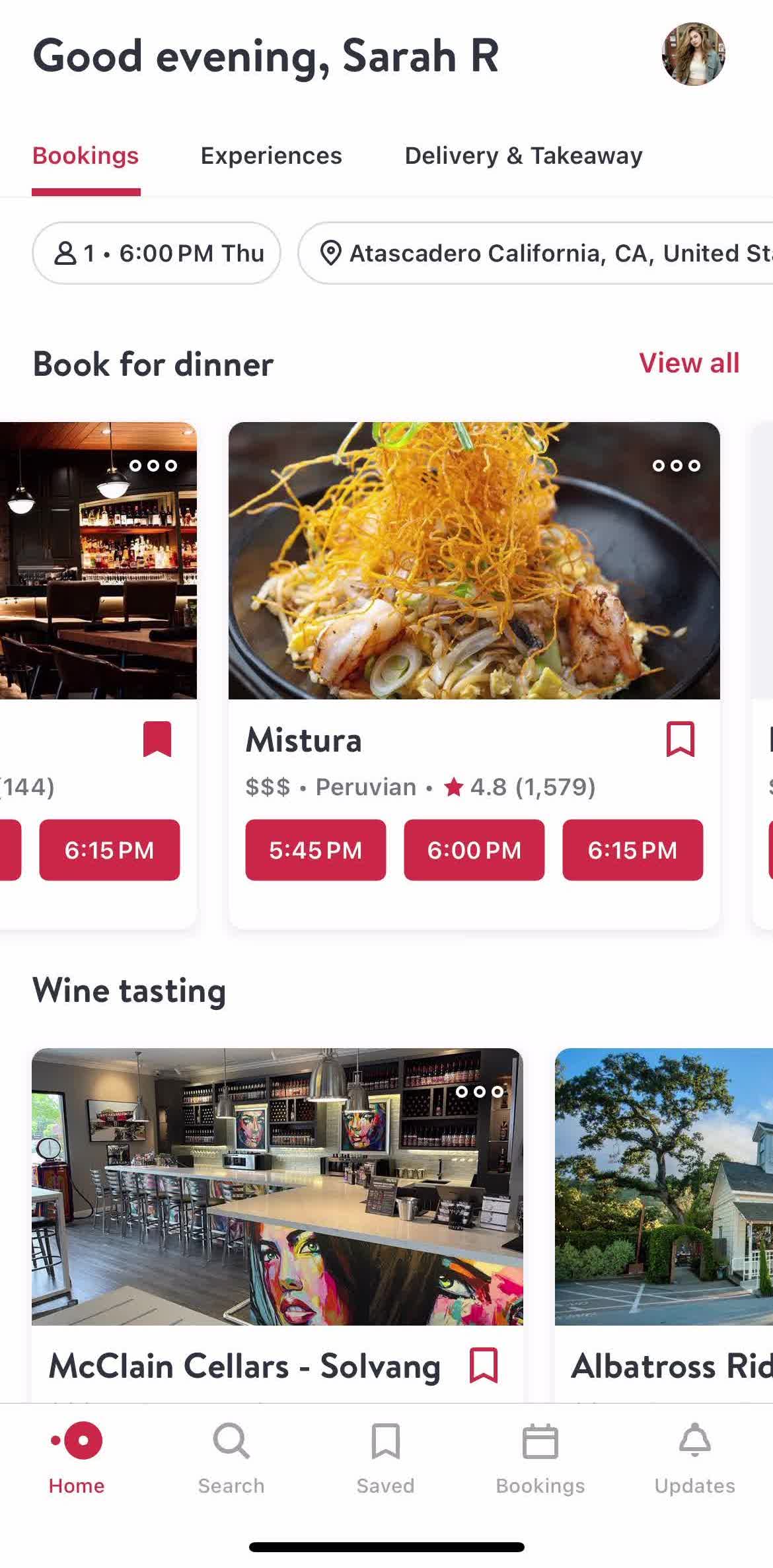 Open Table Home screen in the Saving flow