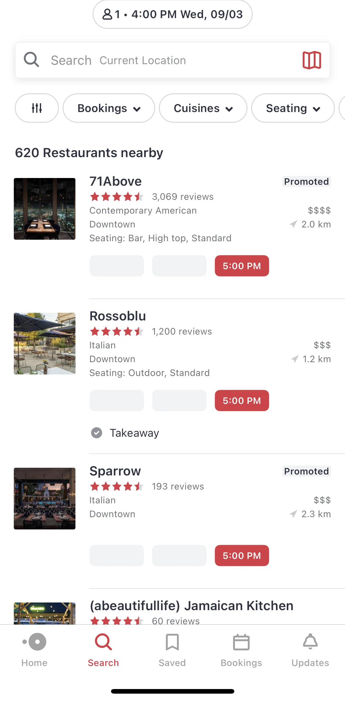 Open Table Screen 1 screen in the Search flow