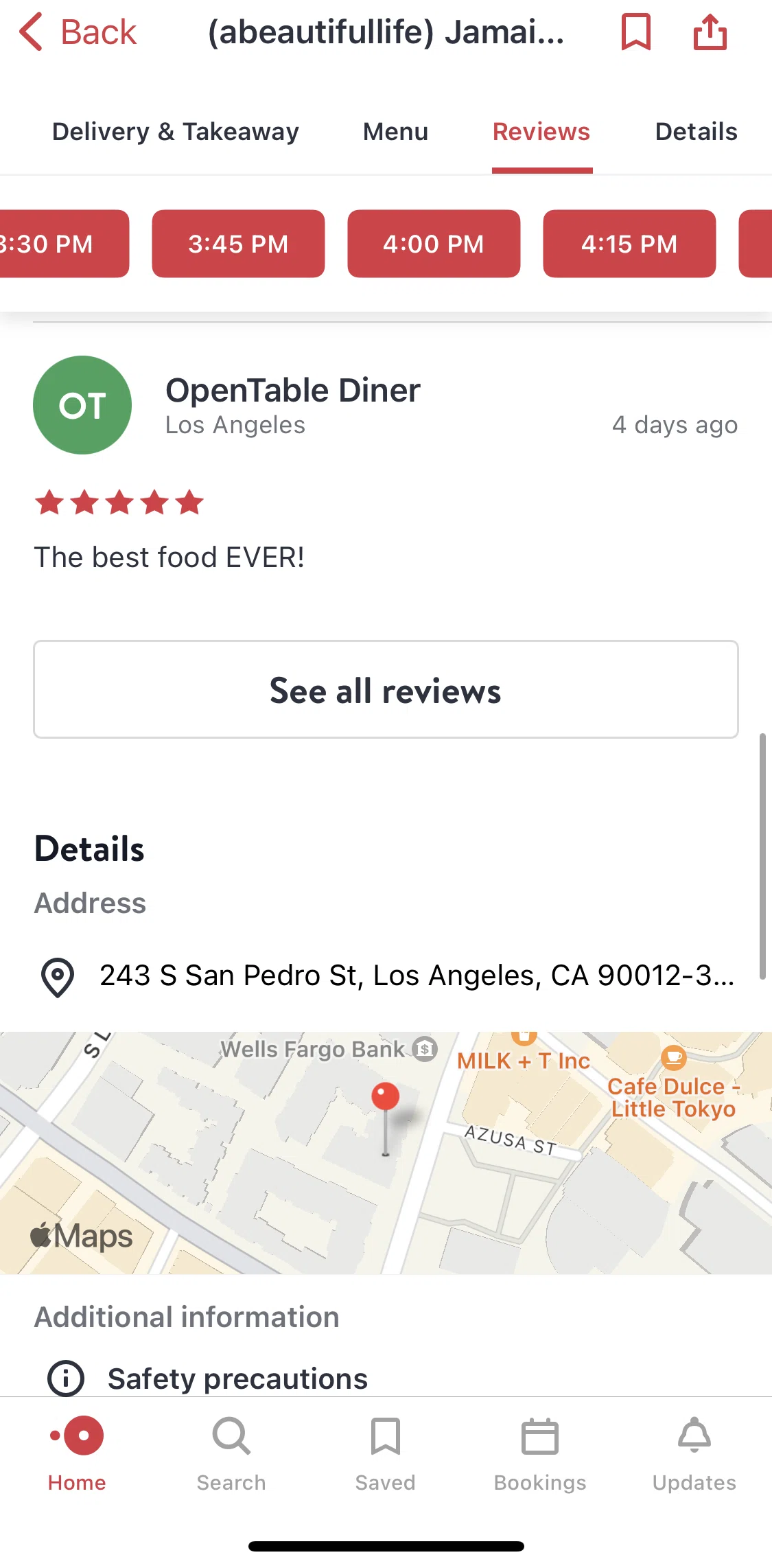 Open Table Screen 1 screen in the See all reviews flow