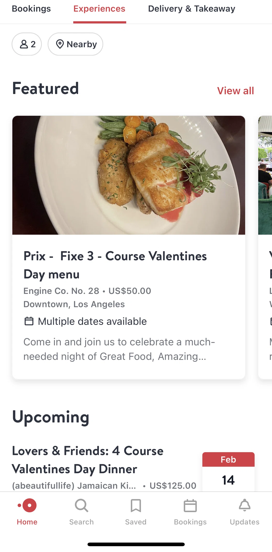 Open Table Screen 1 screen in the View all featured experiences flow
