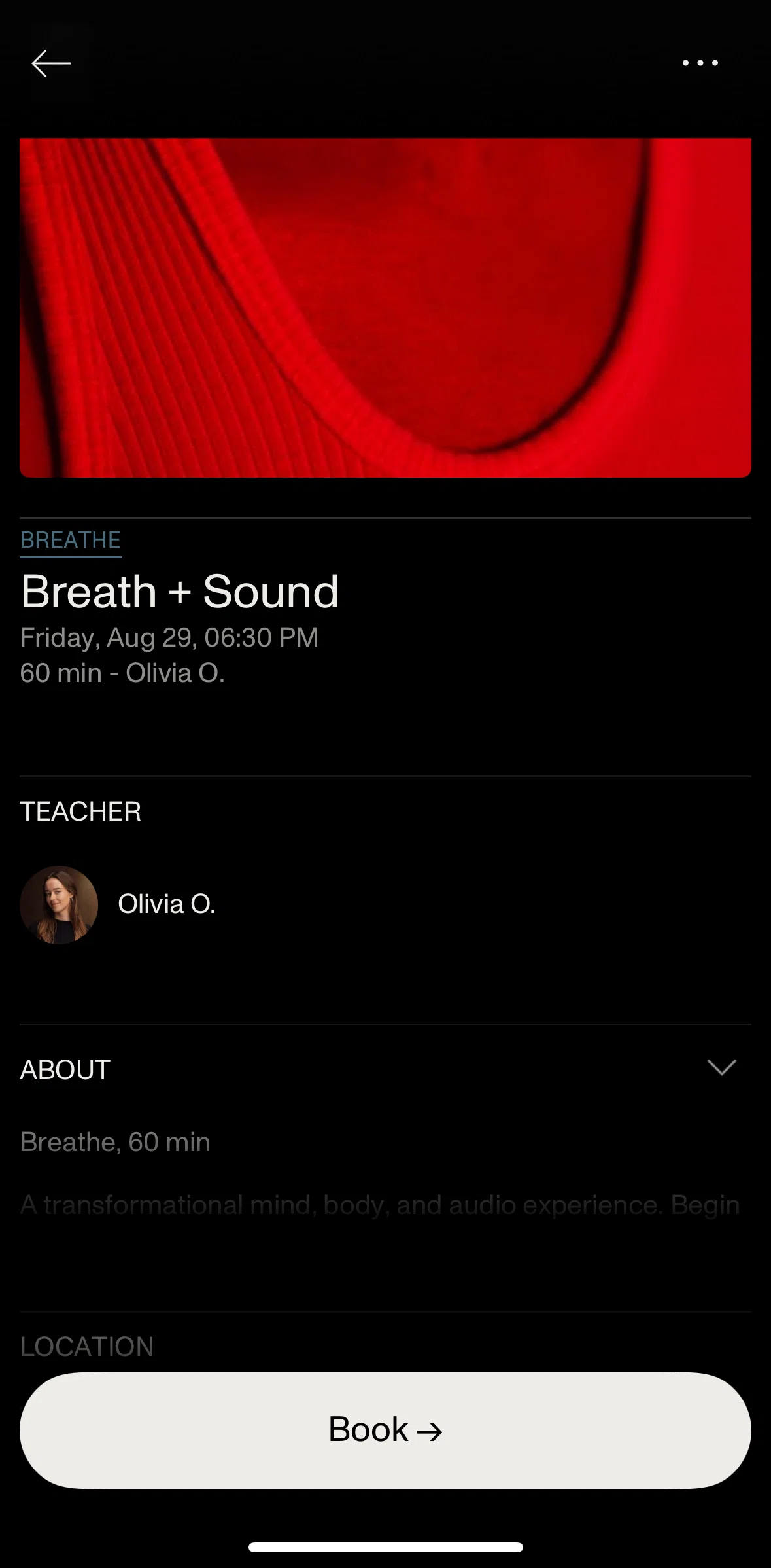 Open Screen screen in the Booking an in-person class flow