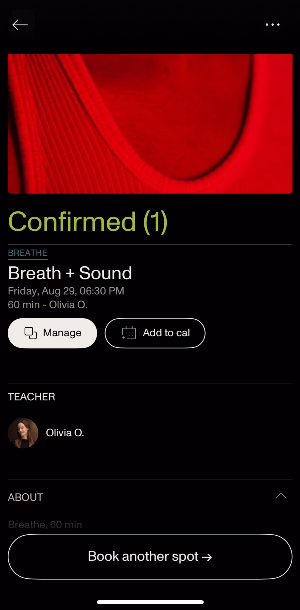 Open Screen screen in the Canceling a class flow