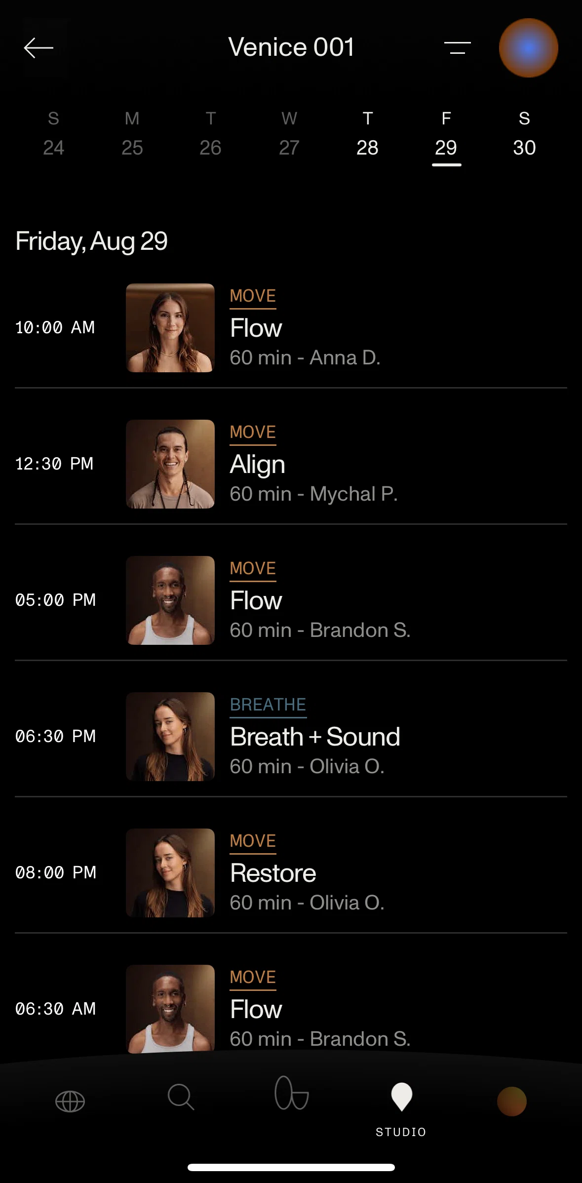 Open Screen screen in the In-person class detail flow