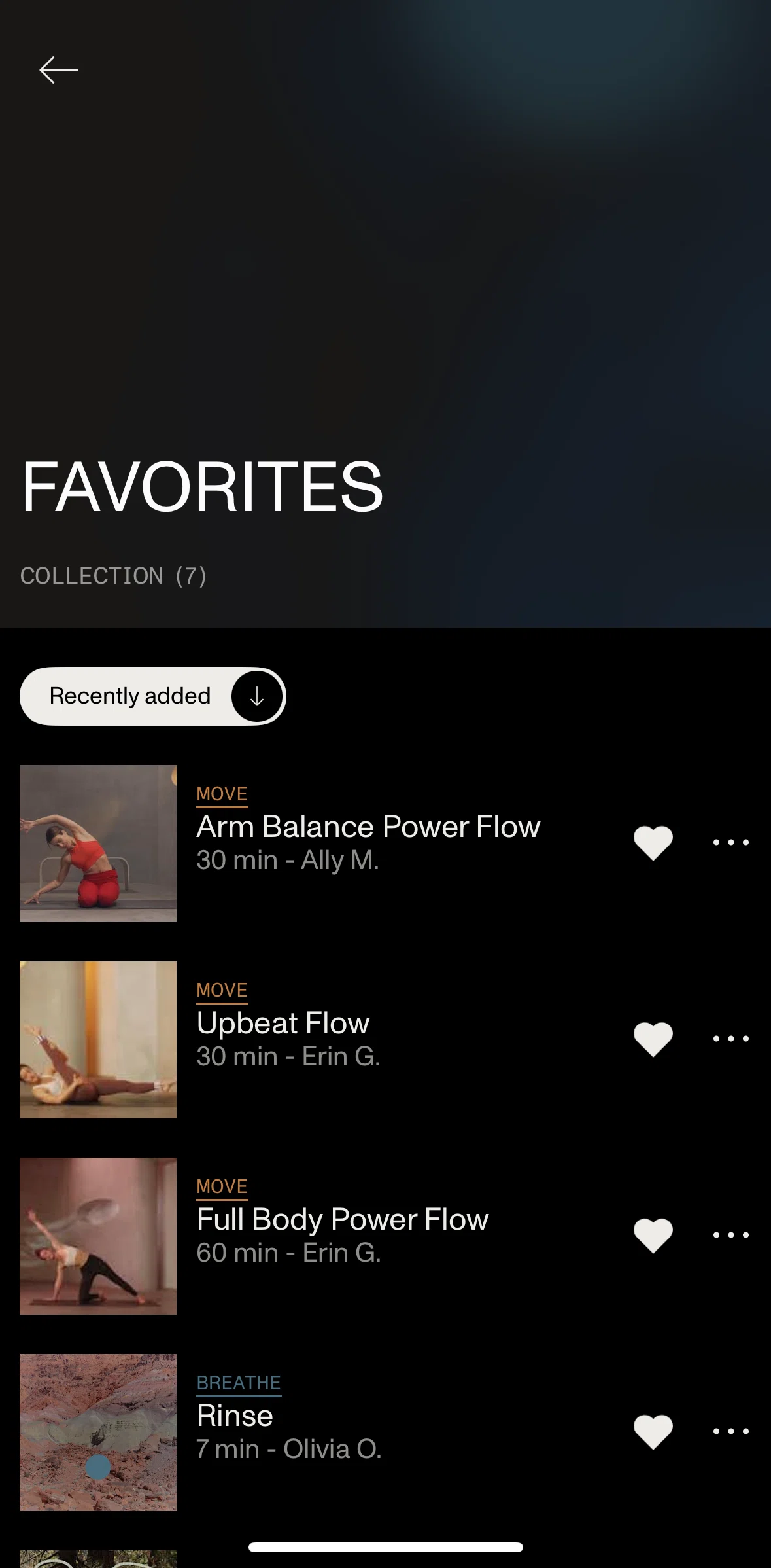 Open Screen screen in the Sorting classes (favorites) flow