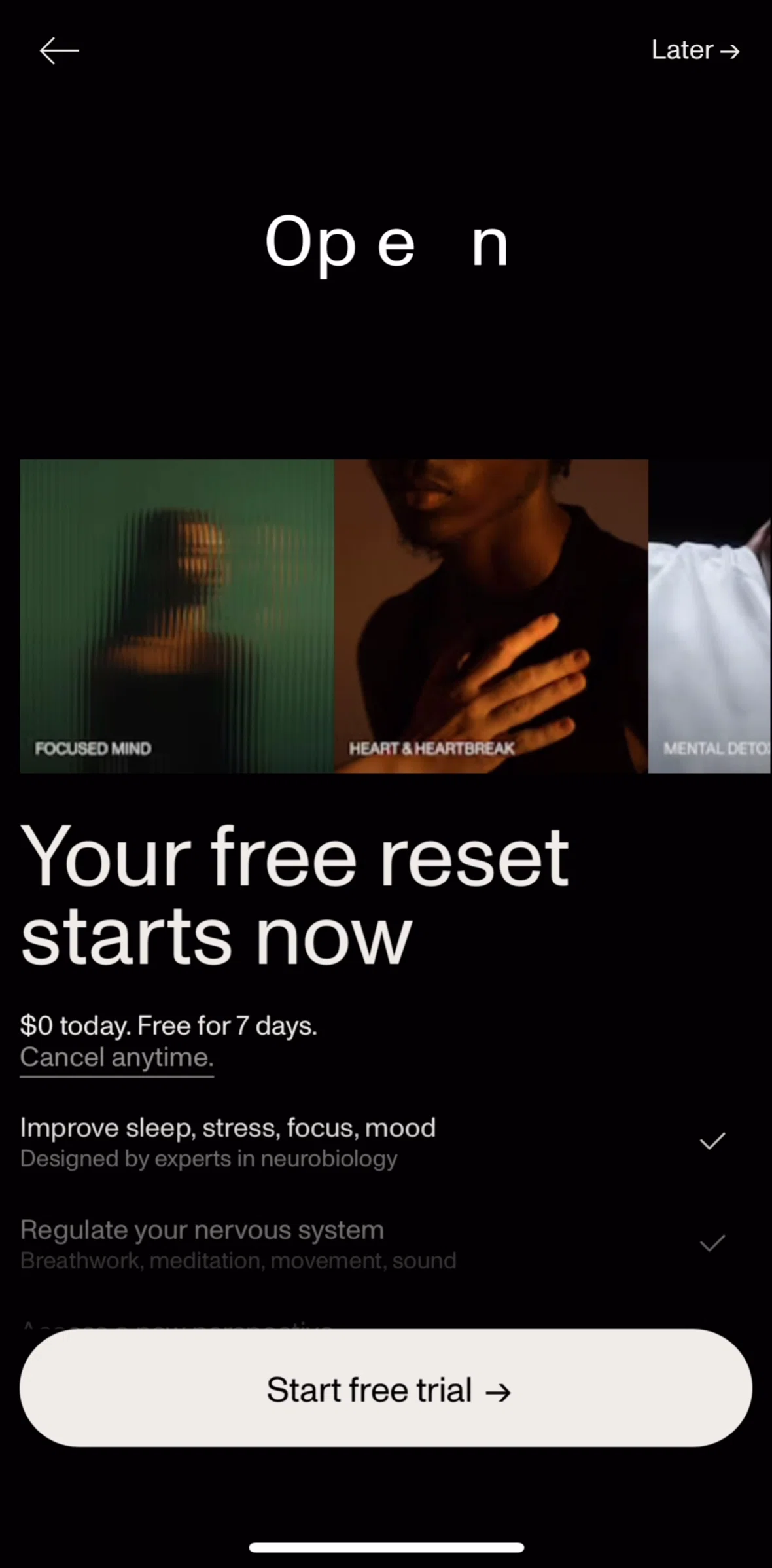Open Screen screen in the Subscribing to Open flow