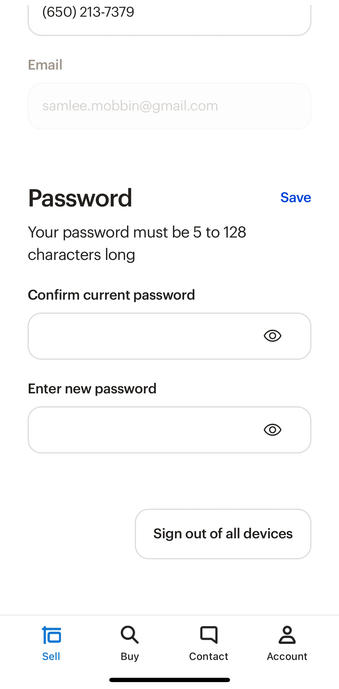 Opendoor Screen screen in the Changing password flow