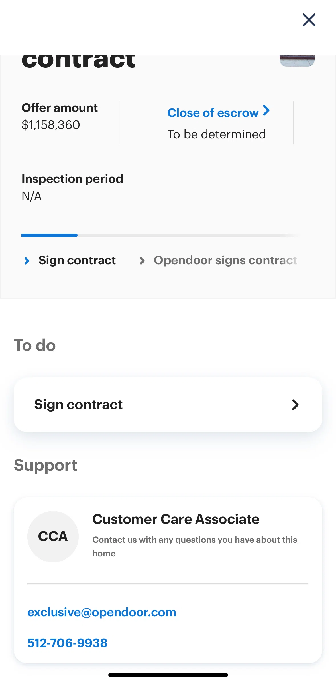 Opendoor Screen screen in the Close escrow flow