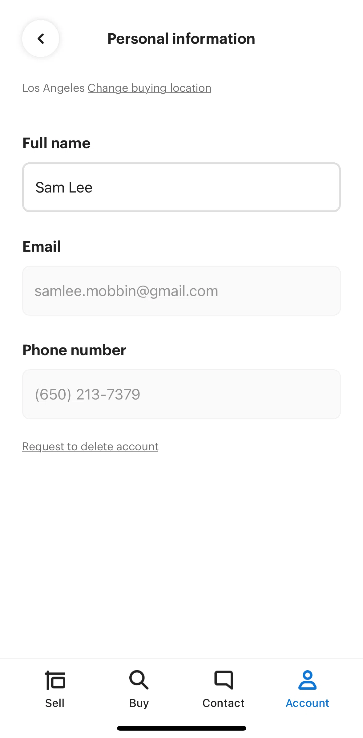Opendoor Screen screen in the Deleting an account flow