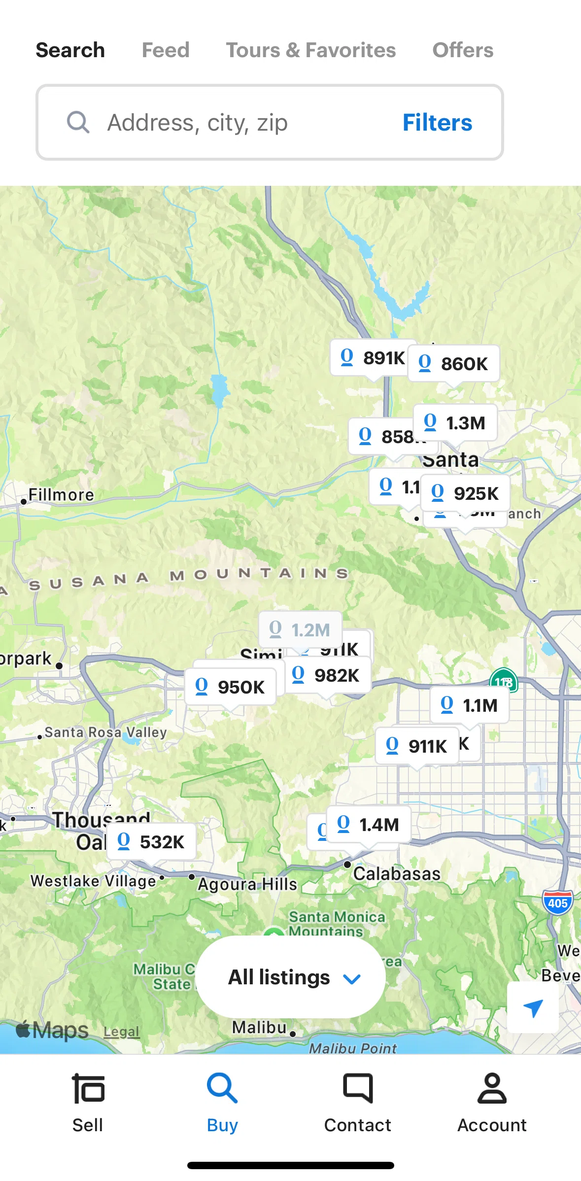 Opendoor Screen screen in the Filtering homes flow