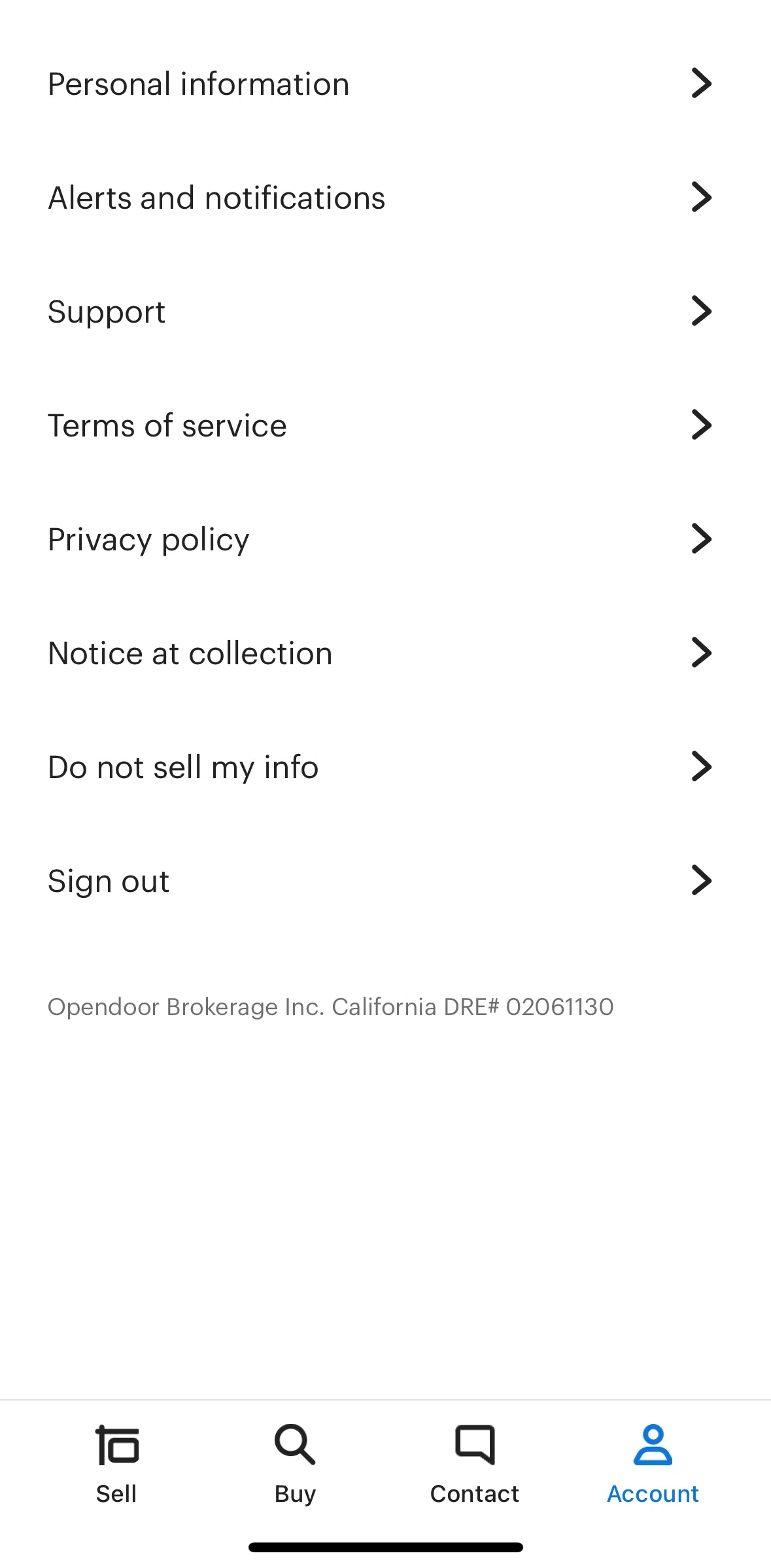 Opendoor Screen screen in the Logging out flow