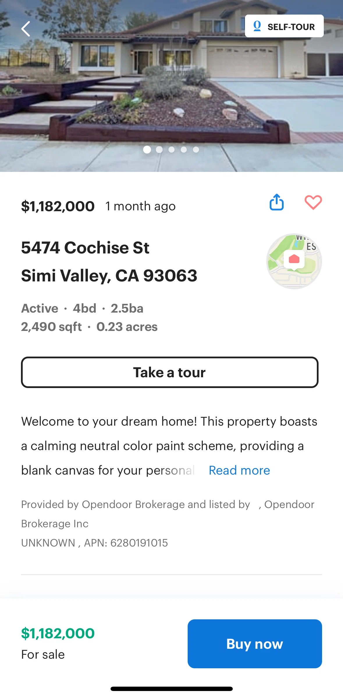 Opendoor Screen screen in the Scheduling a tour flow
