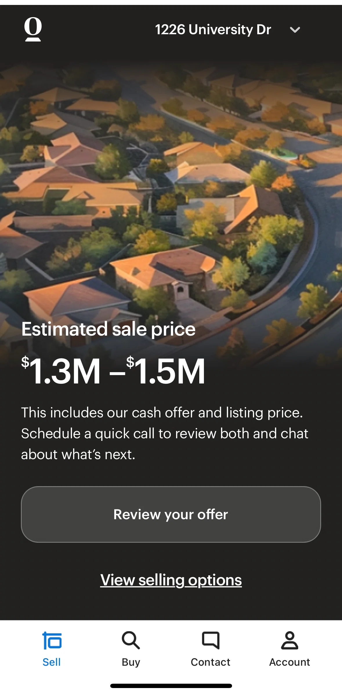 Opendoor Screen screen in the Sell options flow