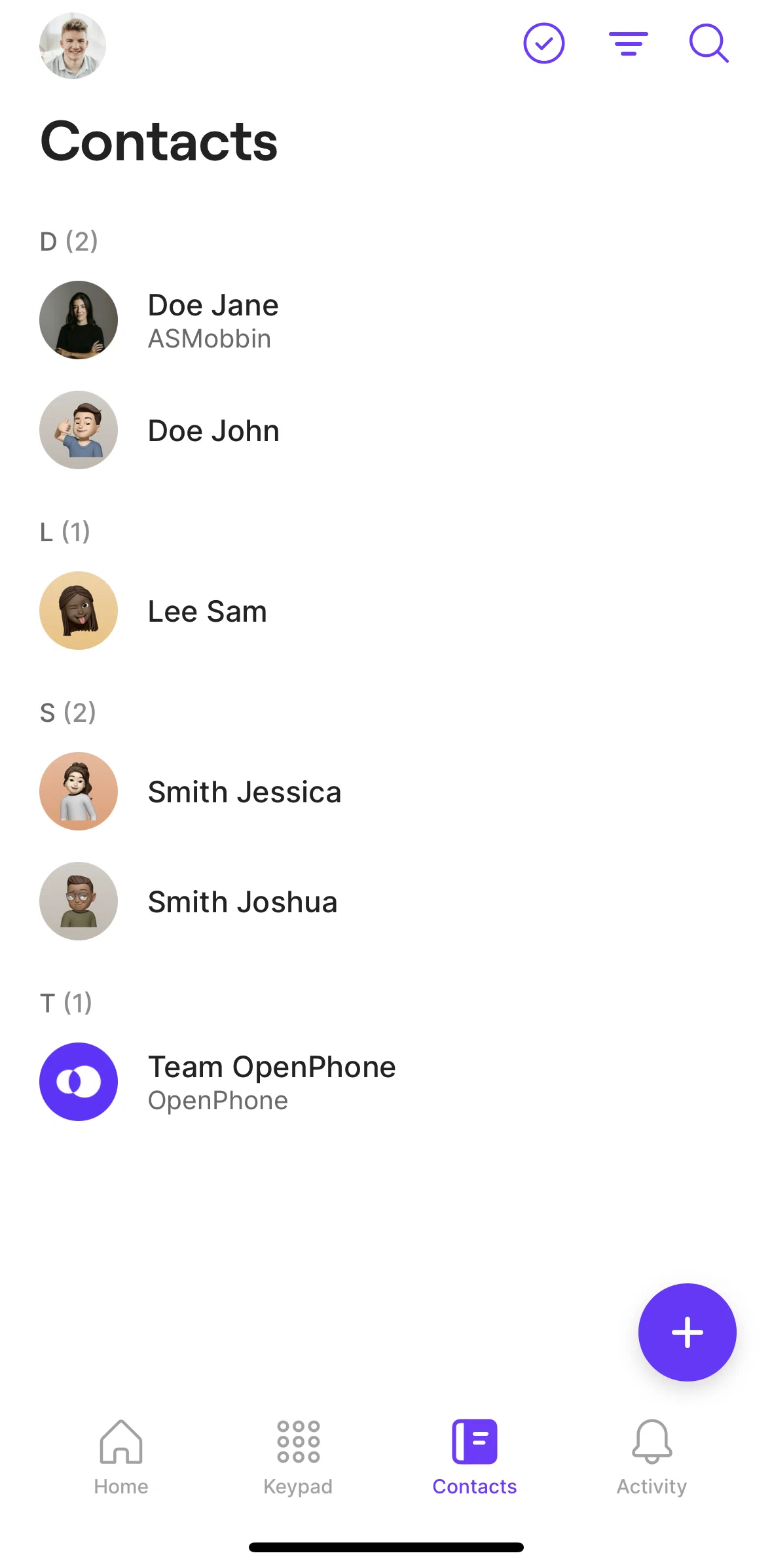 OpenPhone Screen screen in the Creating a new contact flow