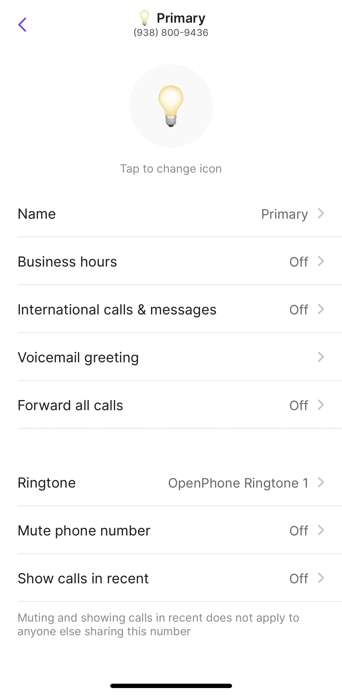 OpenPhone Screen screen in the Enabling international calls and messages flow