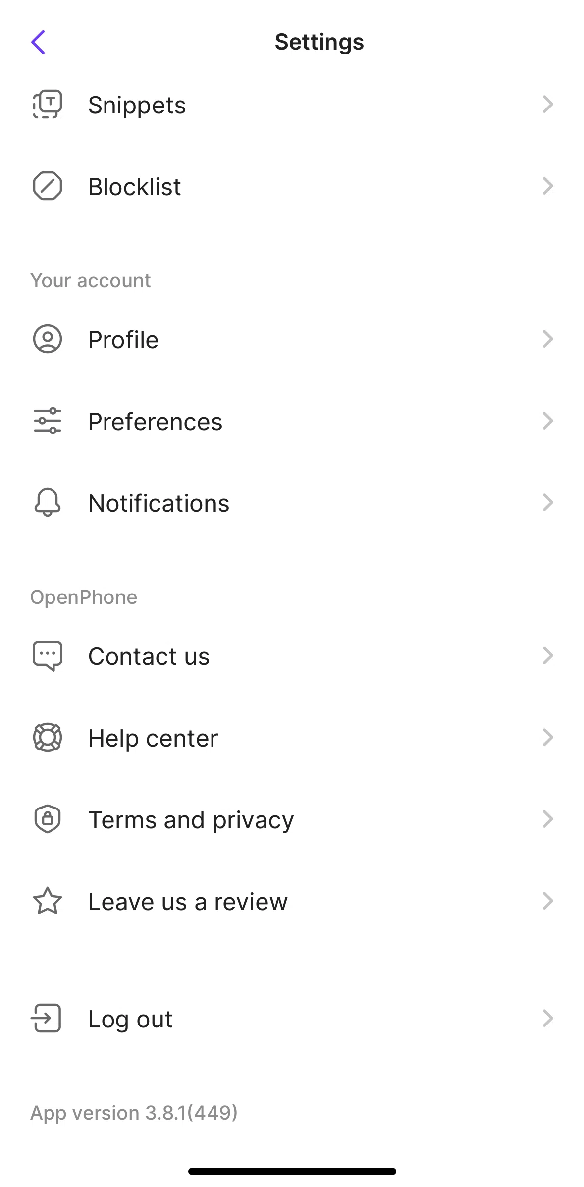OpenPhone Screen screen in the Logging out flow