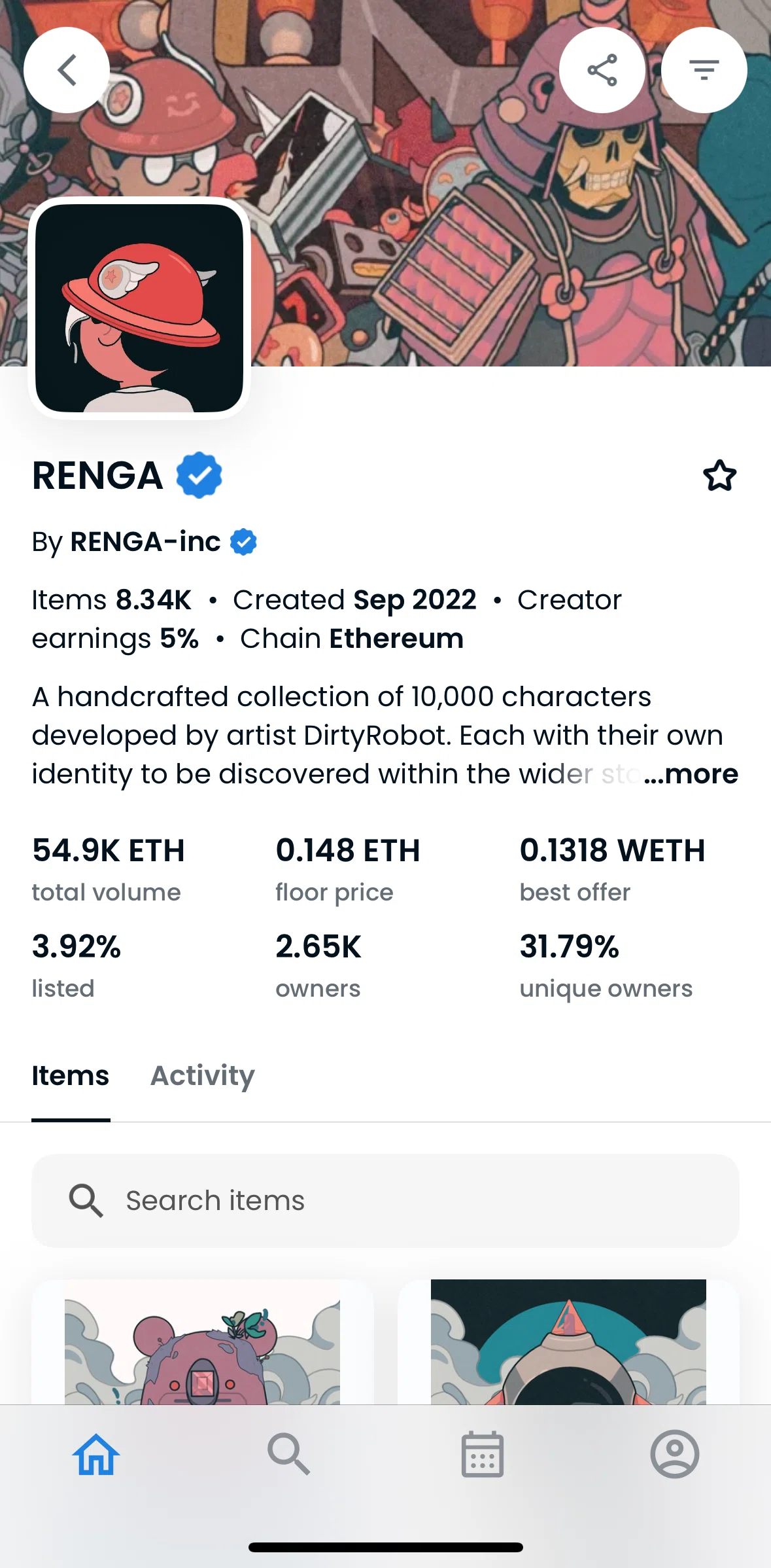 Opensea Screen screen in the Filtering collection flow