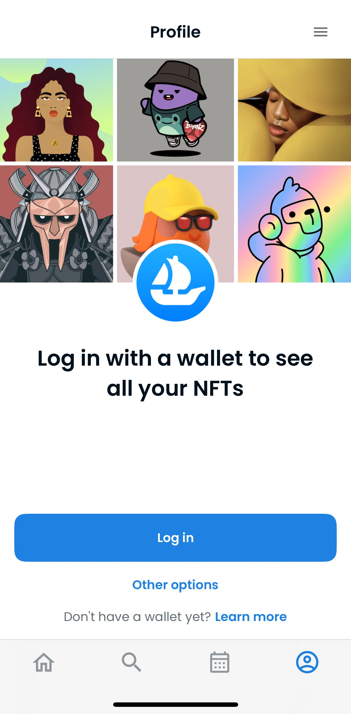 Opensea Screen screen in the Logging in flow