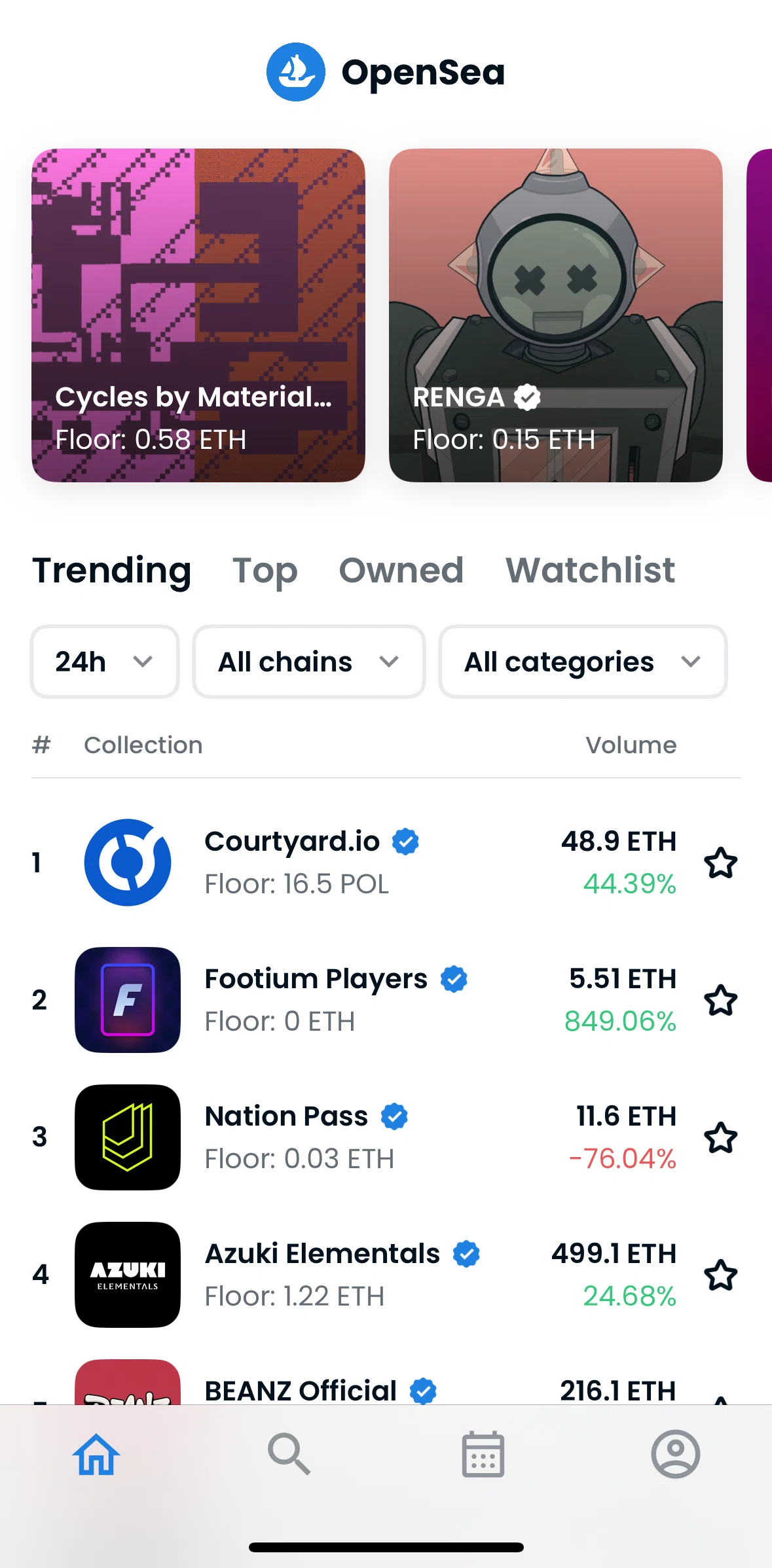 Opensea Screen screen in the Top flow