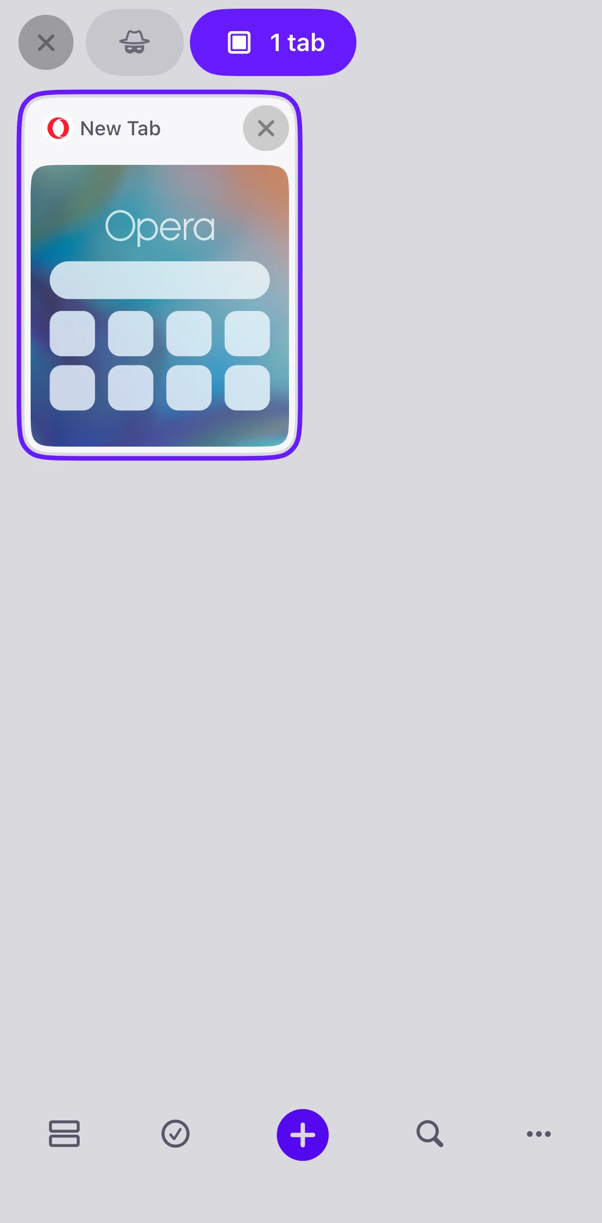 Opera Screen screen in the Adding a new tab flow