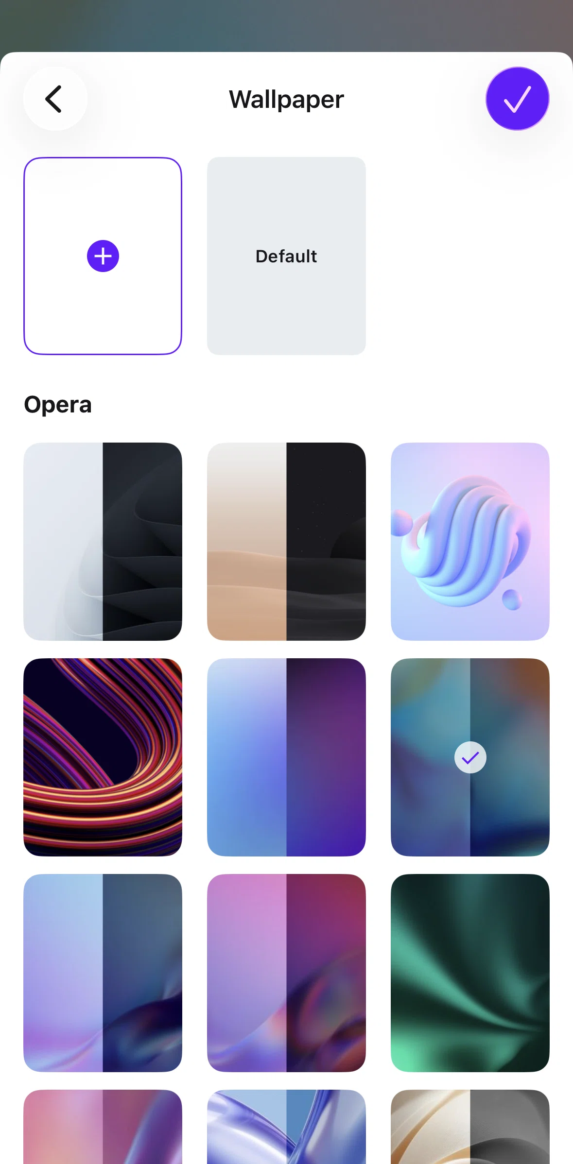 Opera Screen screen in the Adding a wallpaper flow