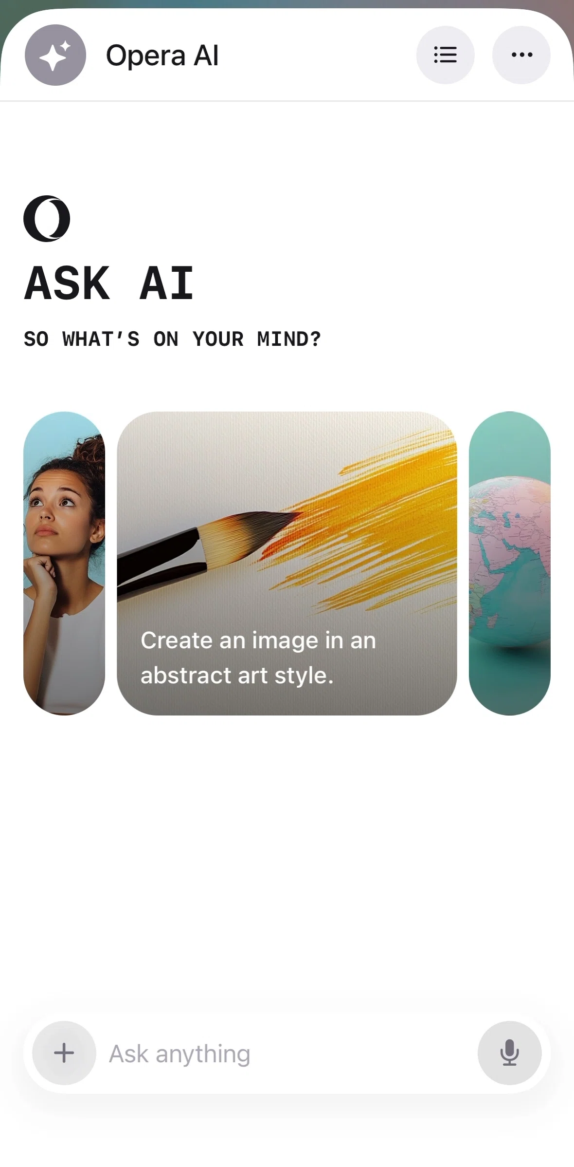 Opera Screen screen in the Chatting with Opera AI (photo input) flow