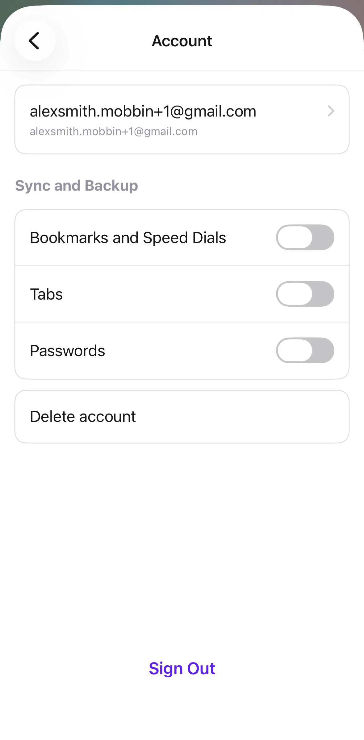 Opera Screen screen in the Deleting account flow