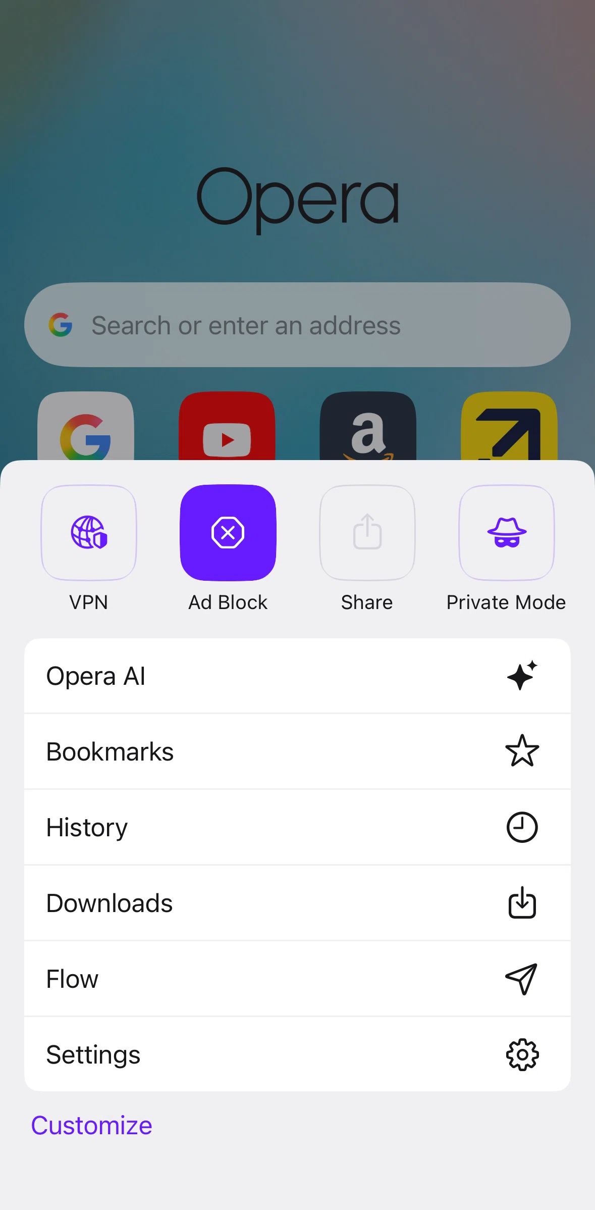 Opera Screen screen in the History flow
