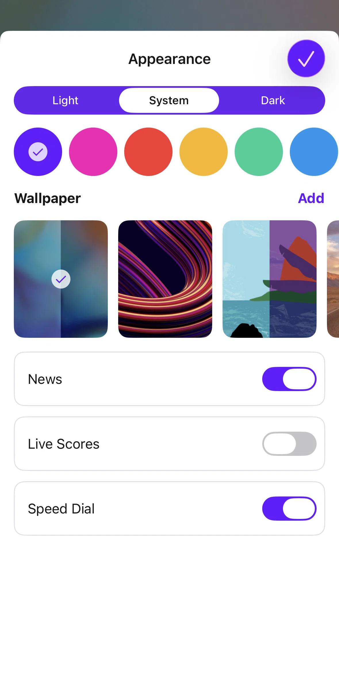 Opera Screen screen in the Switching to dark mode flow