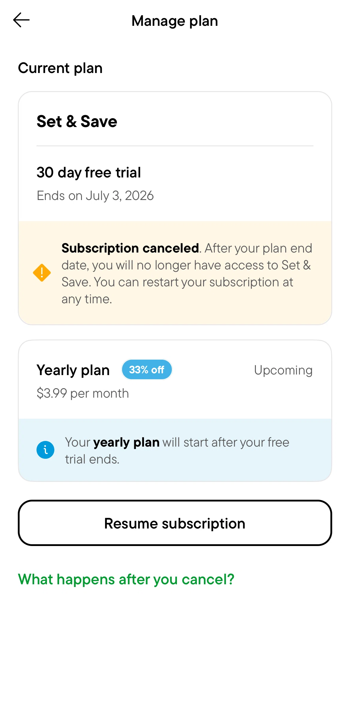Oportun Screen screen in the Cancelation information flow