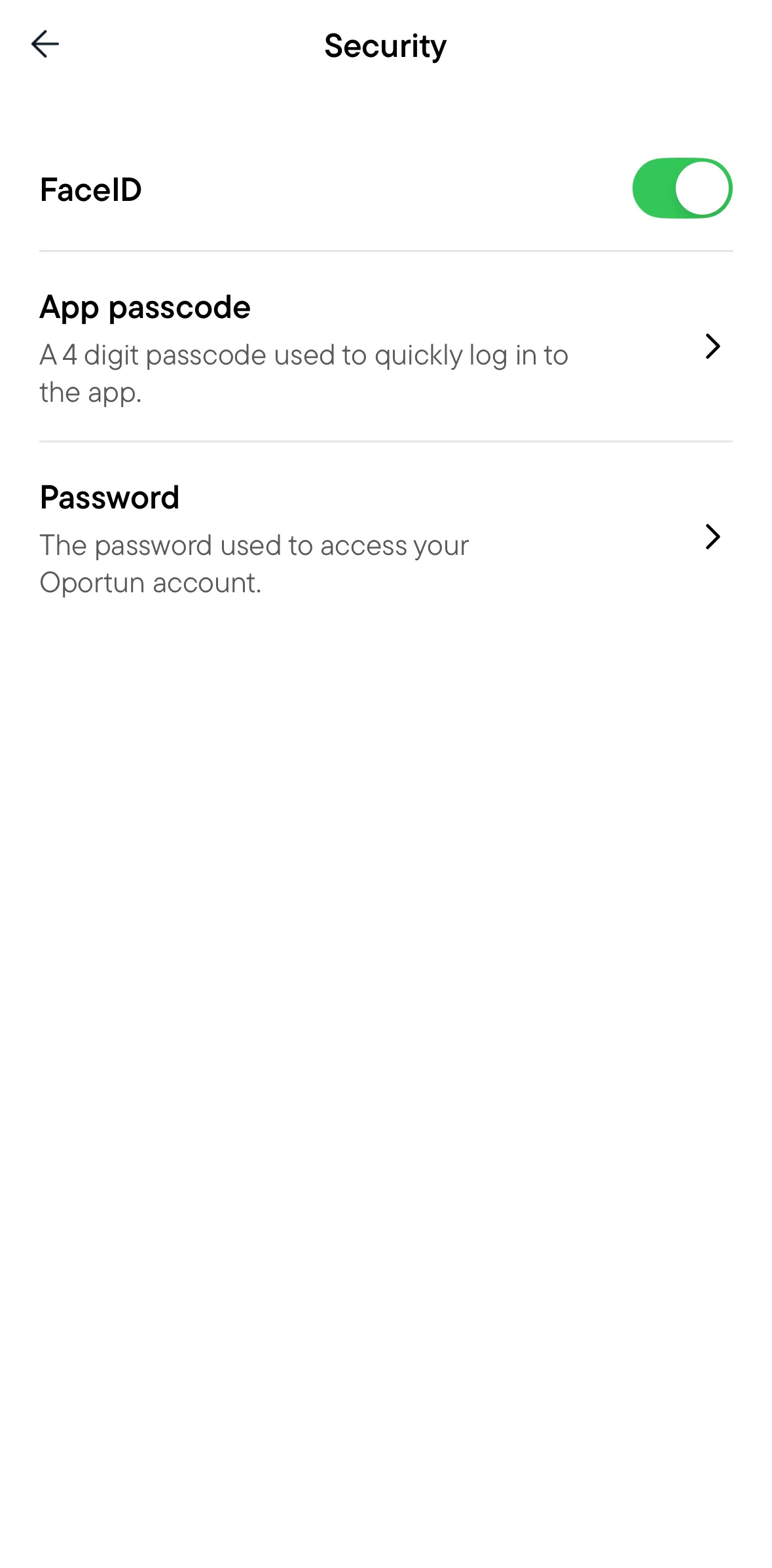 Oportun Screen screen in the Changing password flow