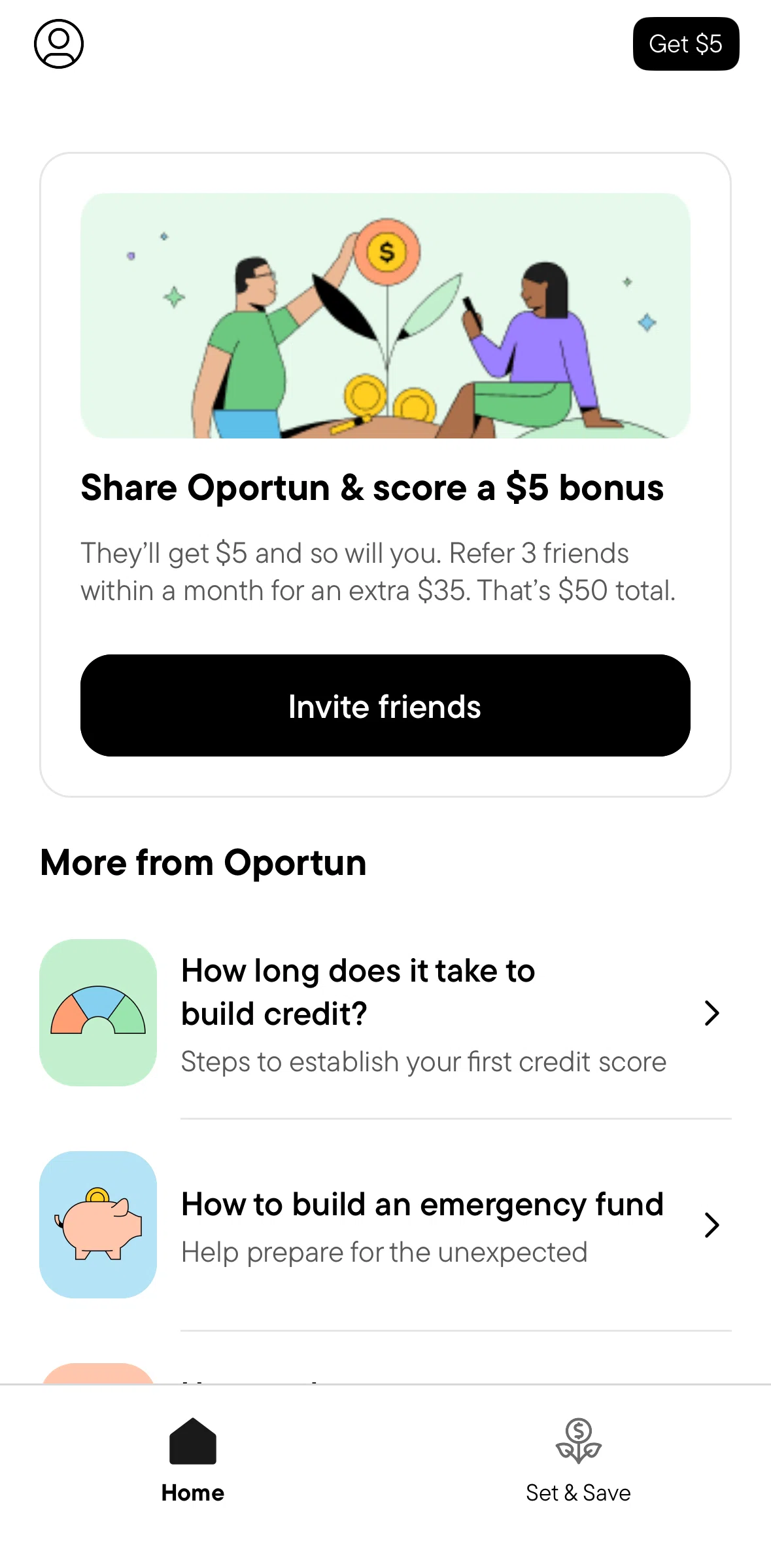 Oportun Screen screen in the Invite friends flow