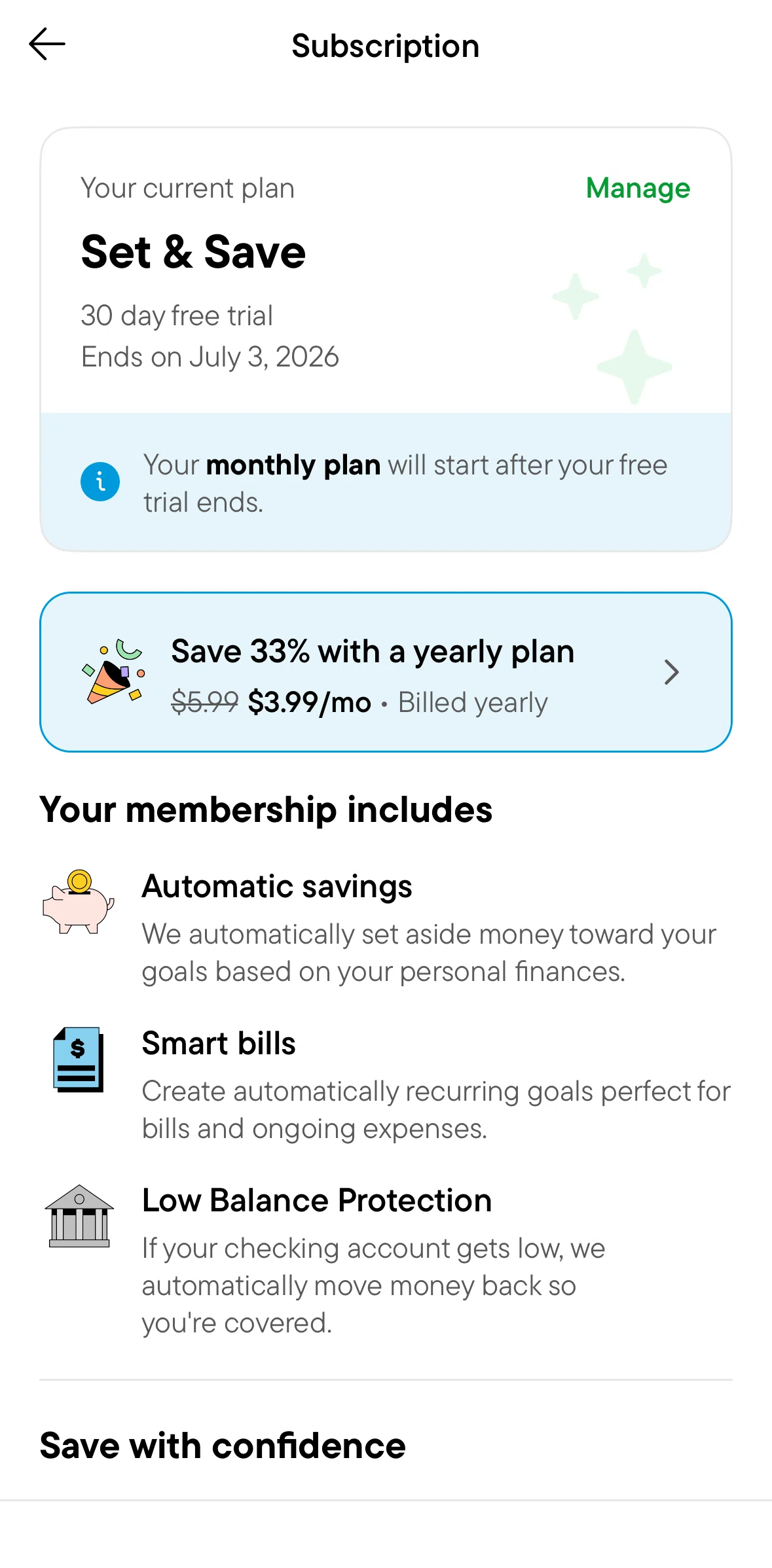 Oportun Screen screen in the Manage subscription flow