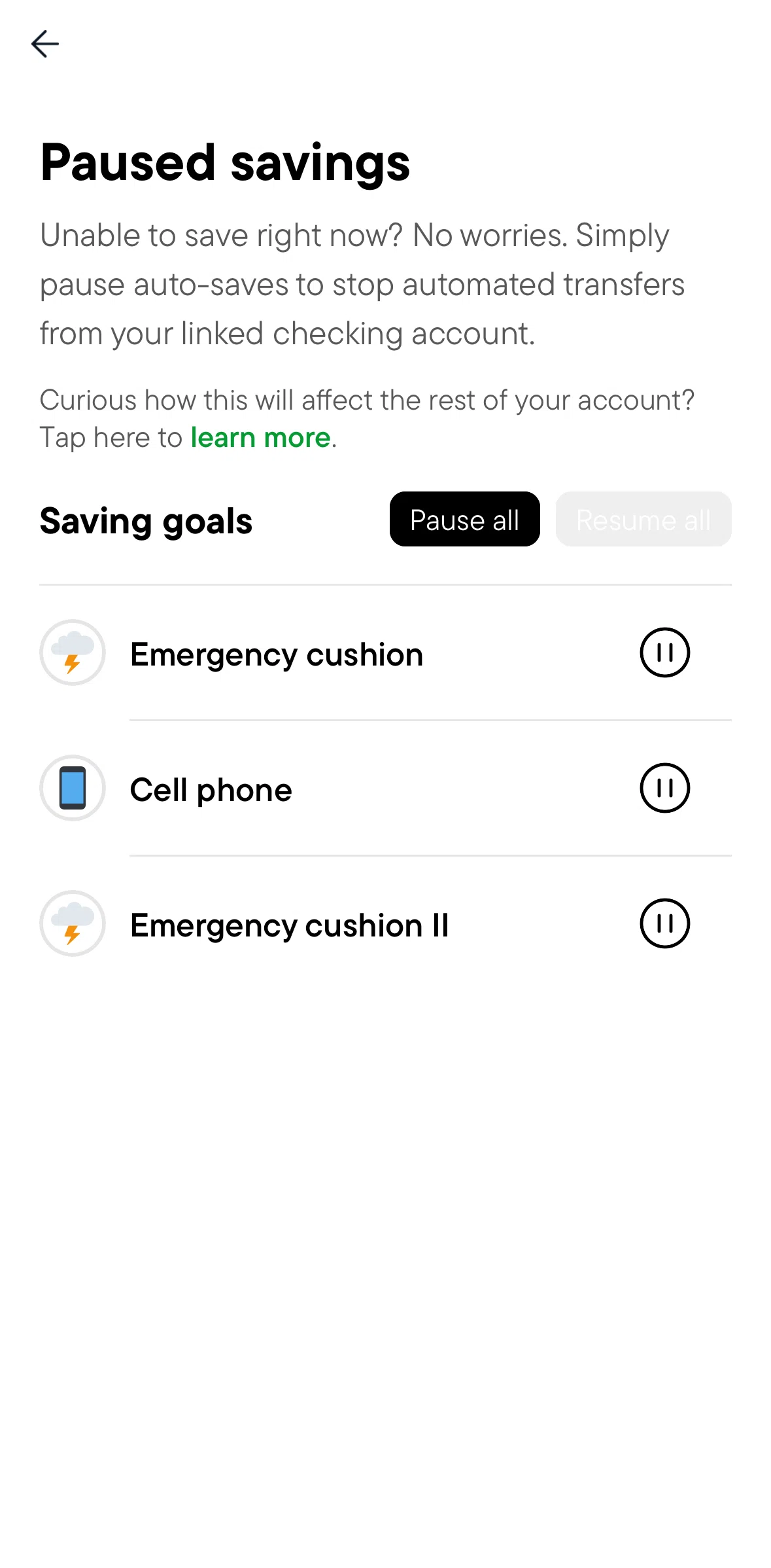 Oportun Screen screen in the Paused savings information flow