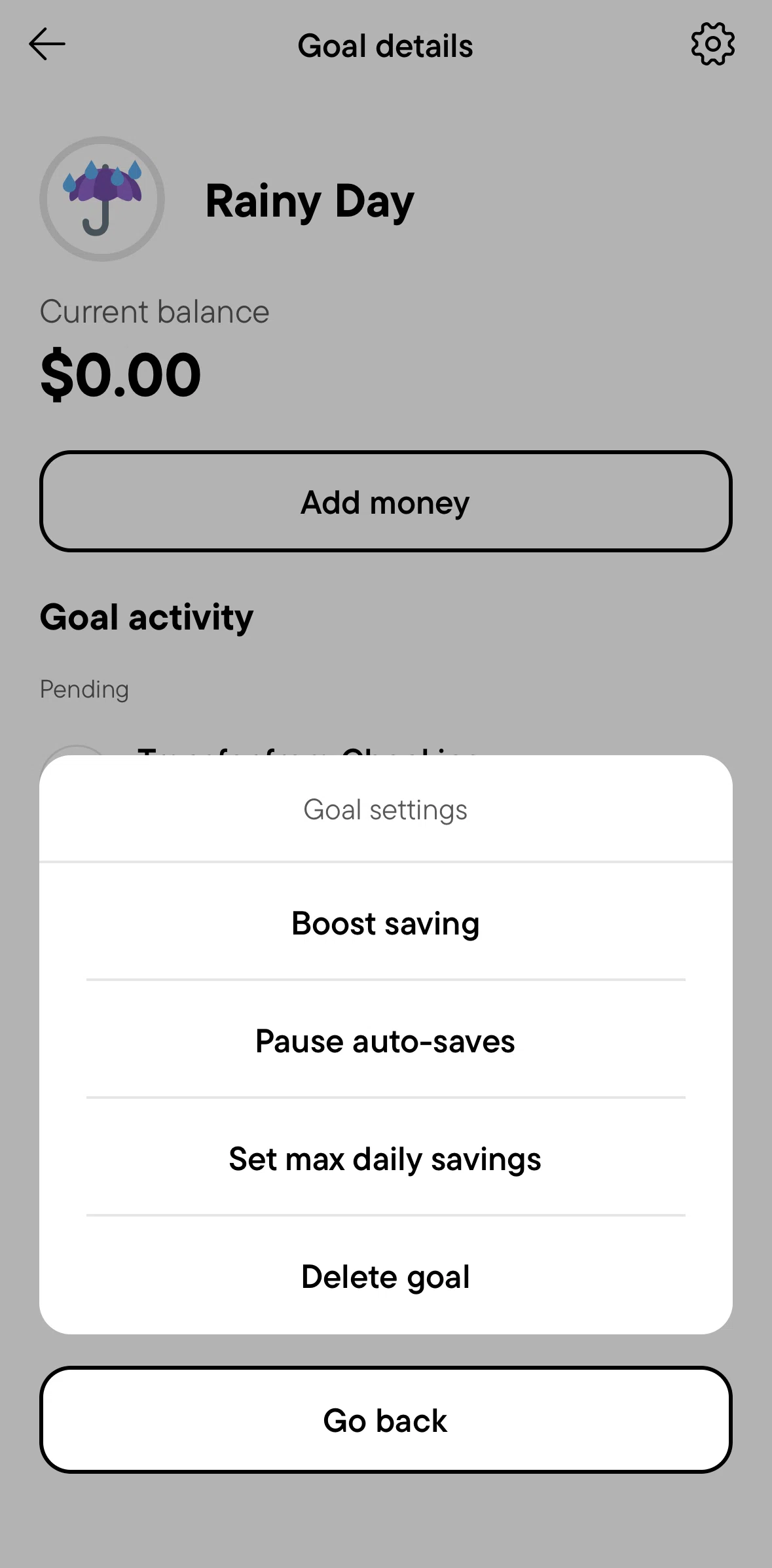 Oportun Screen screen in the Setting a maximum daily save flow