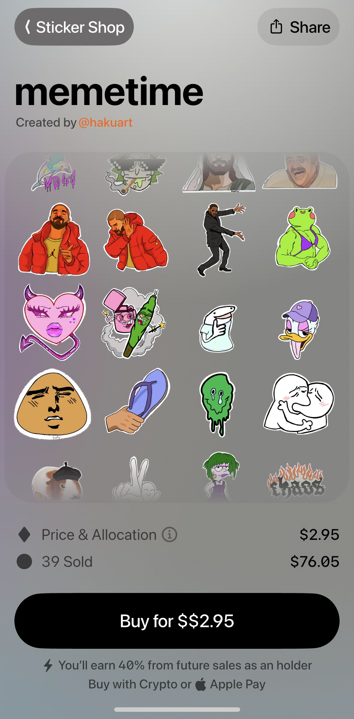 Orb Social Screen screen in the Buy a sticker flow