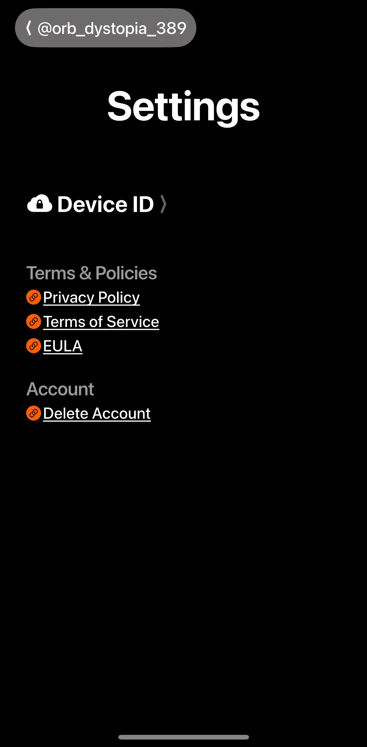 Orb Social Screen screen in the Device ID flow