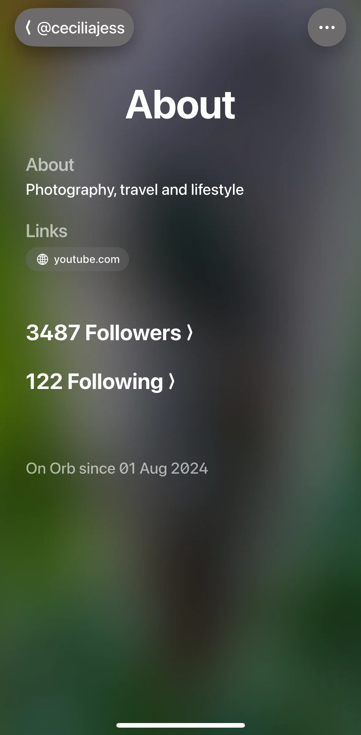 Orb Social Screen screen in the Followers and following (user profile) flow