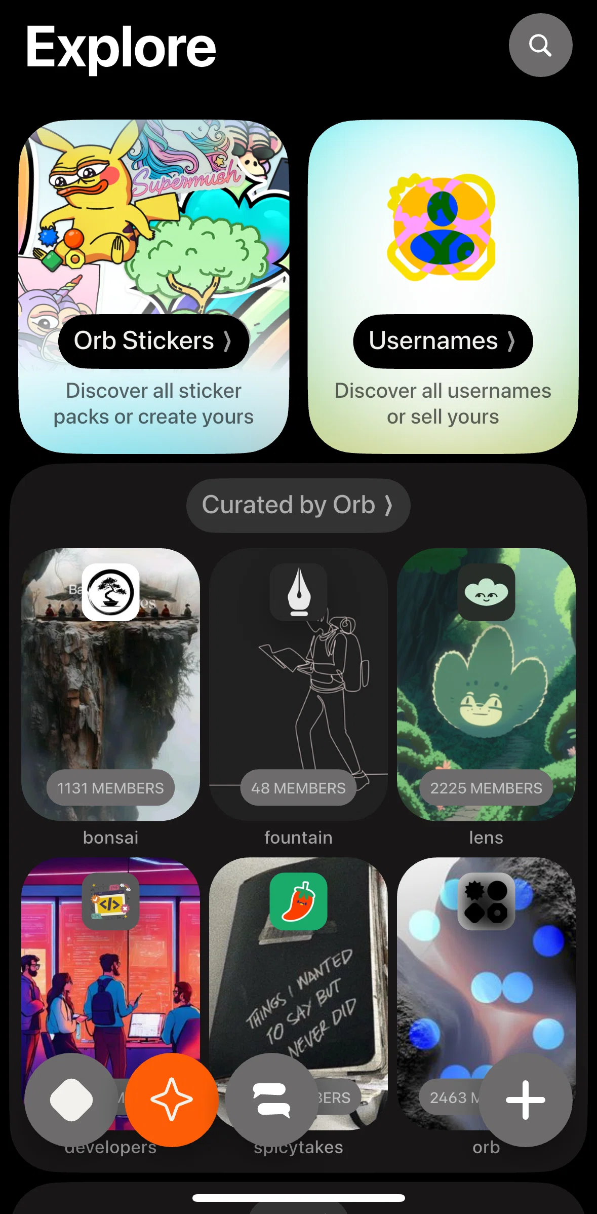 Orb Social Screen screen in the Group profile flow
