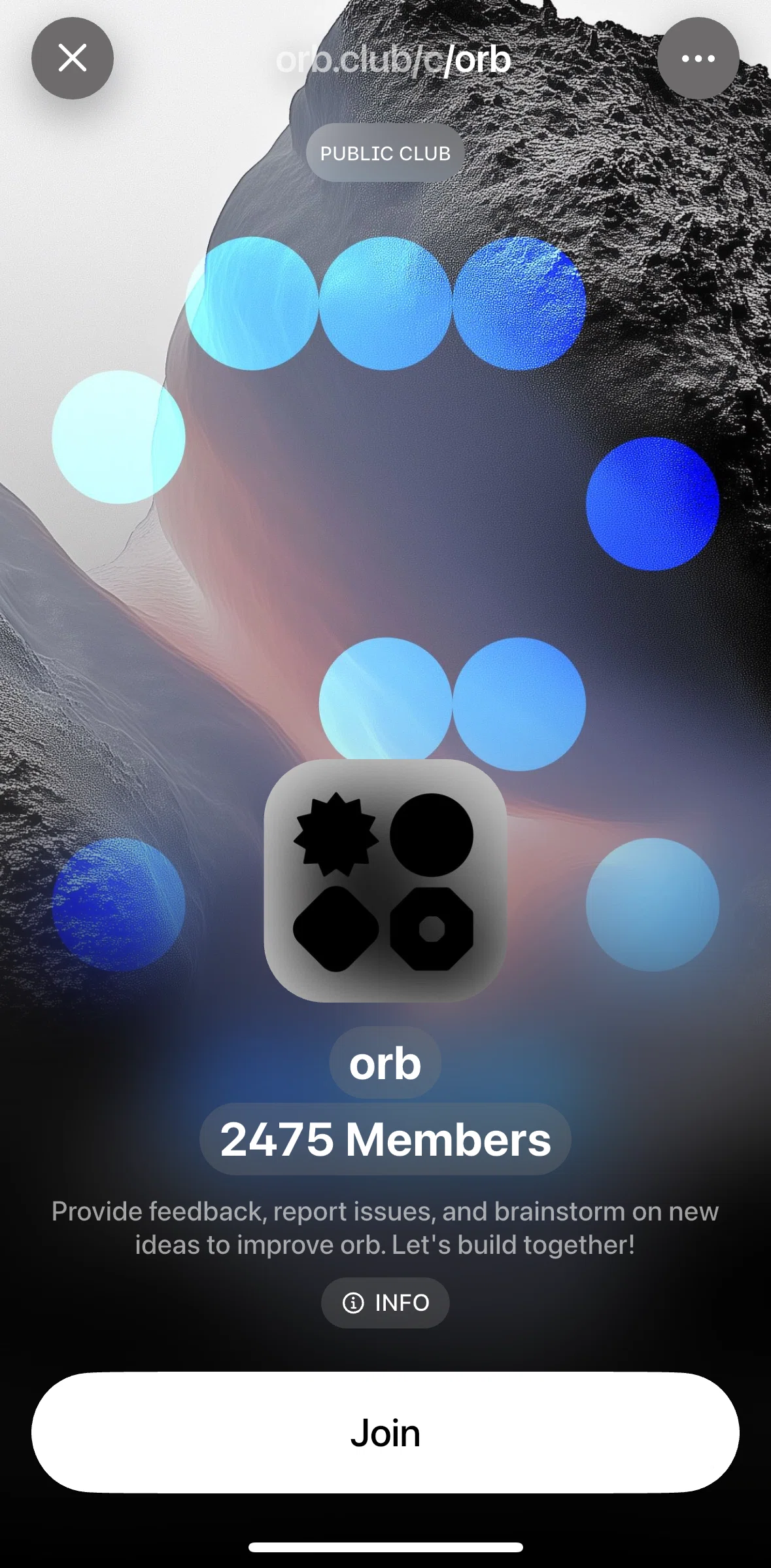 Orb Social Screen screen in the Joining a group flow