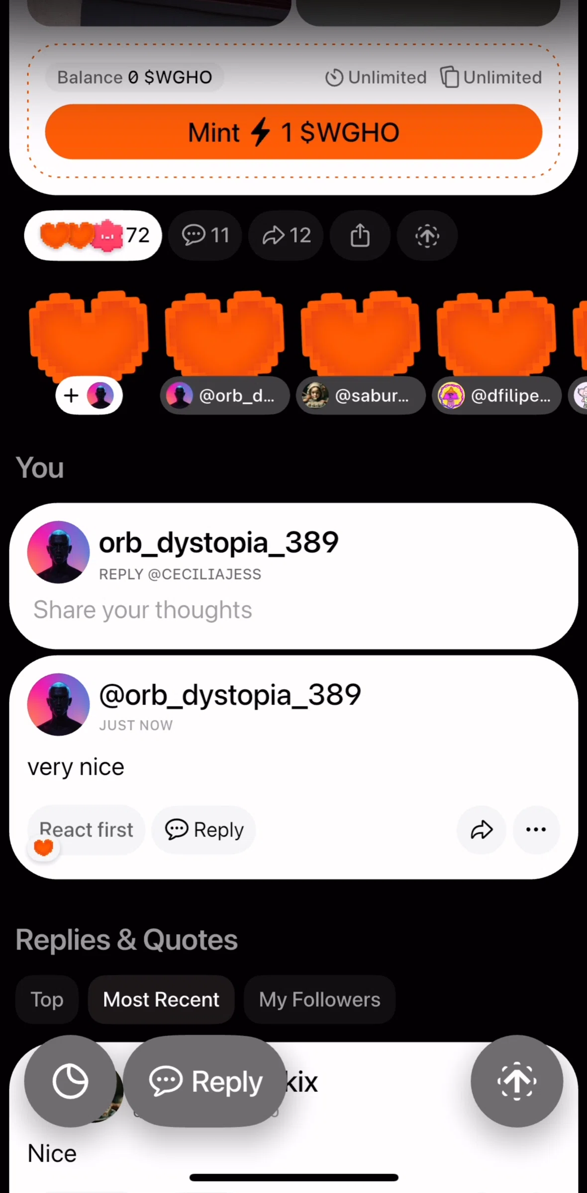 Orb Social Screen screen in the Pinning a comment flow