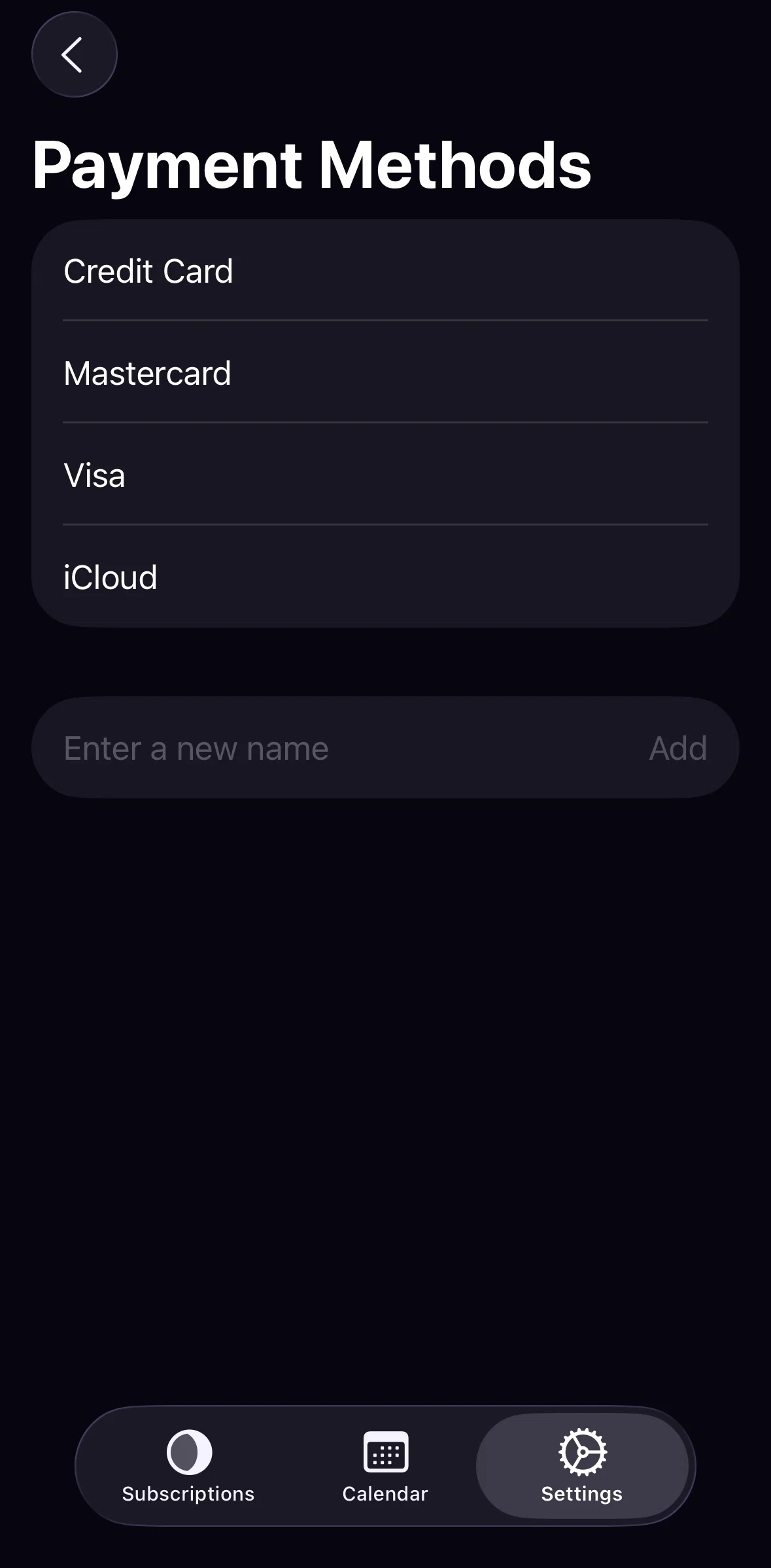 Orbit Screen screen in the Adding a payment method flow