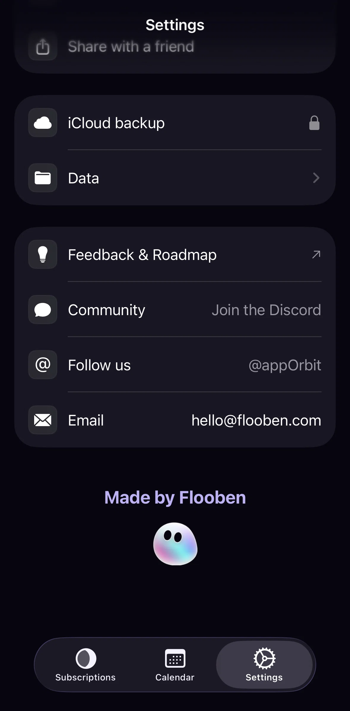 Orbit Screen screen in the Deleting all subscriptions flow